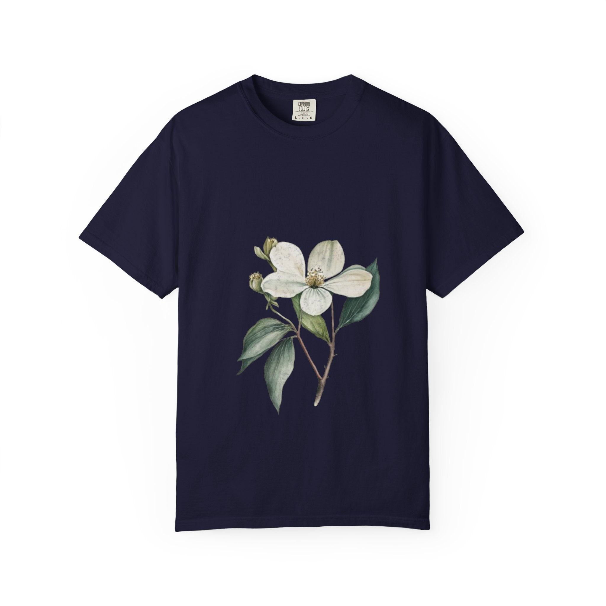 Floral Dogwood Tee — White Botanical Graphic T-Shirt