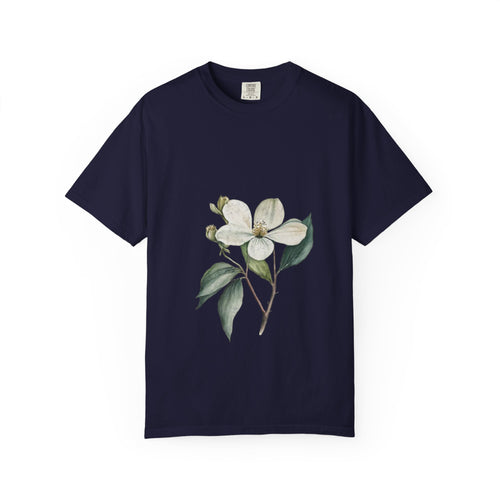 Floral Dogwood Tee — White Botanical Graphic T-Shirt