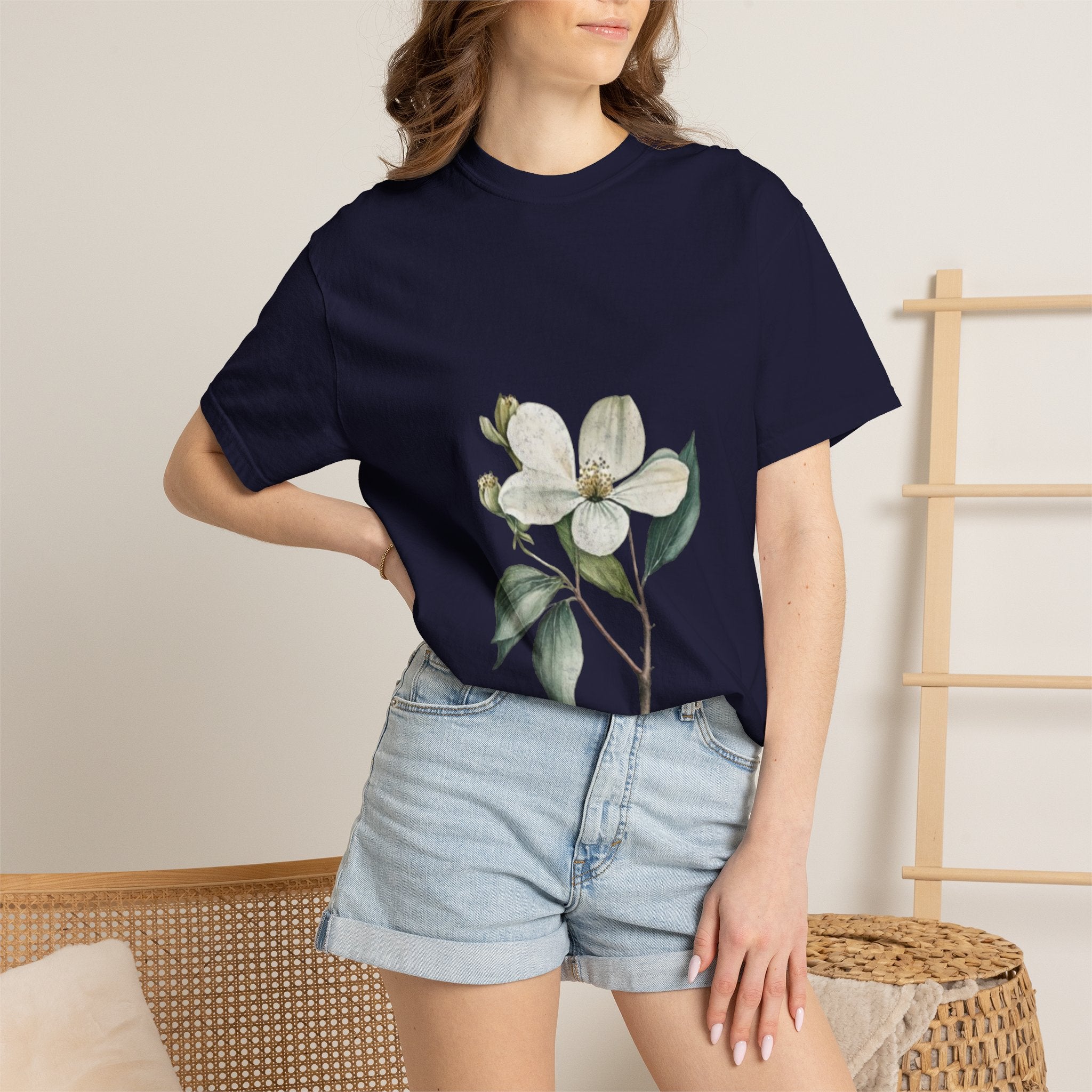 Floral Dogwood Tee — White Botanical Graphic T-Shirt