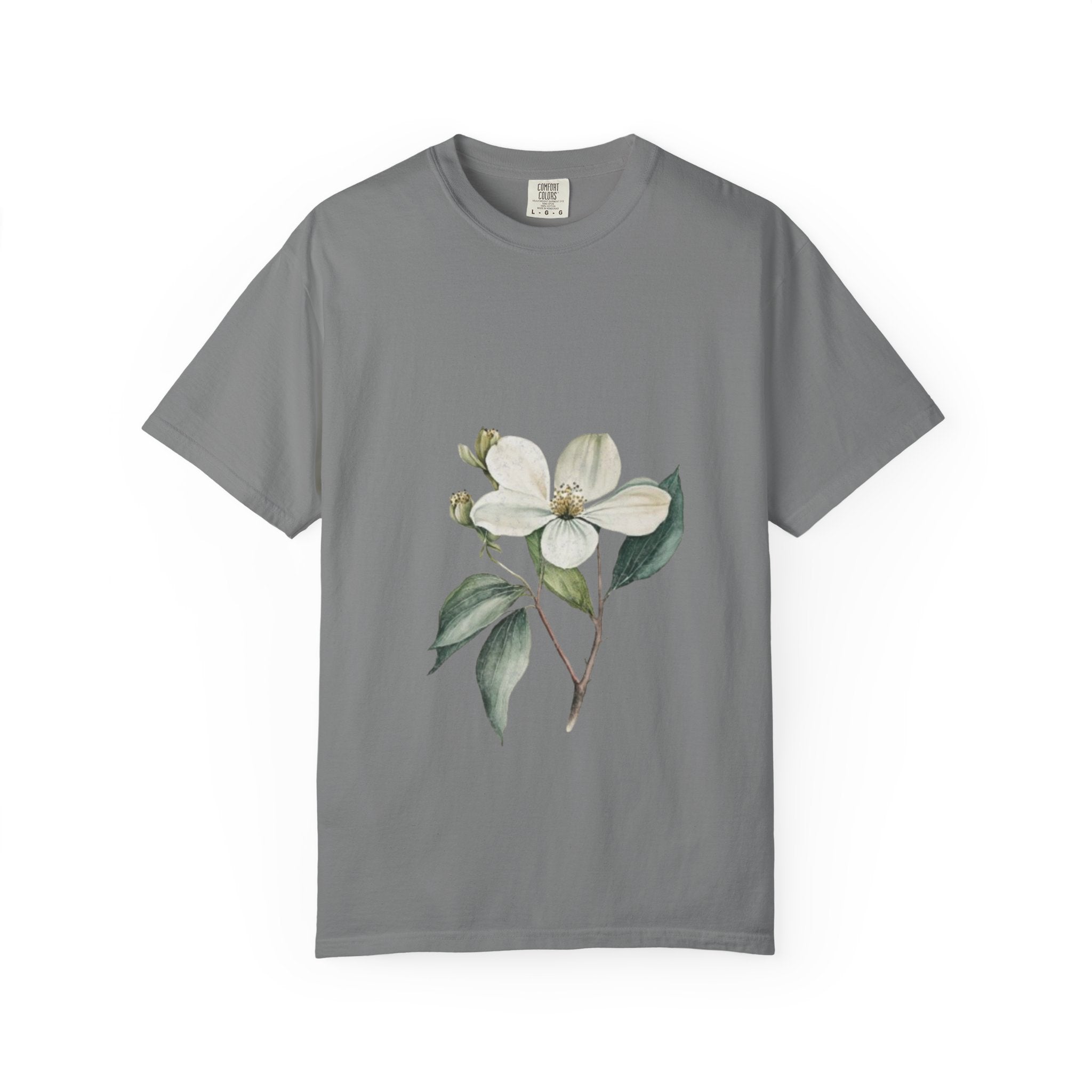 Floral Dogwood Tee — White Botanical Graphic T-Shirt