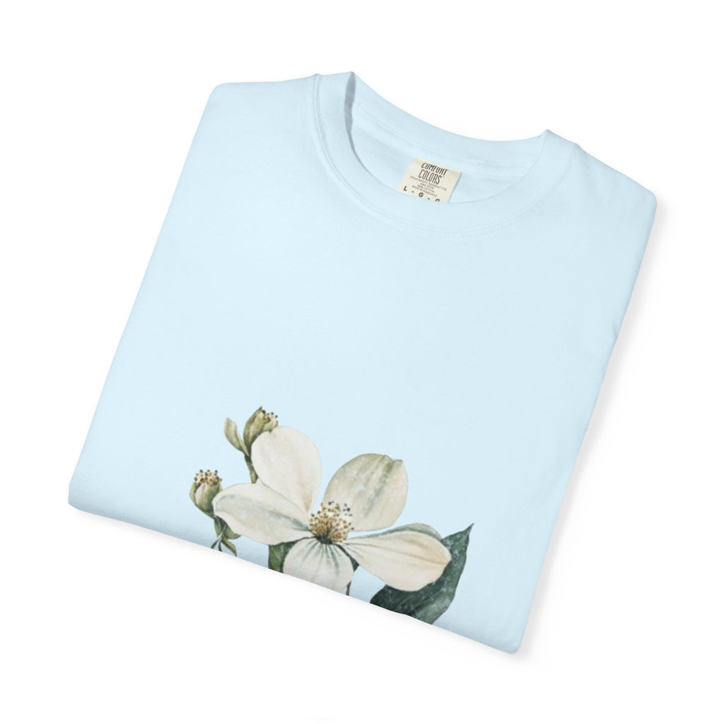 Floral Dogwood Tee — White Botanical Graphic T-Shirt