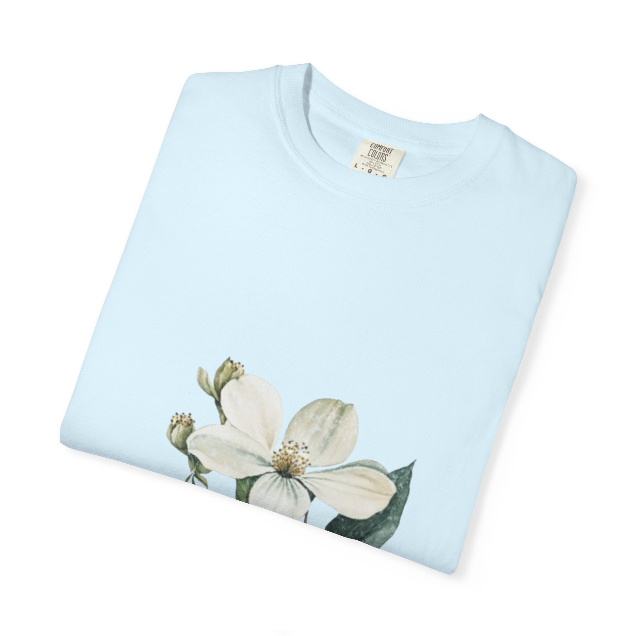 Floral Dogwood Tee — White Botanical Graphic T-Shirt