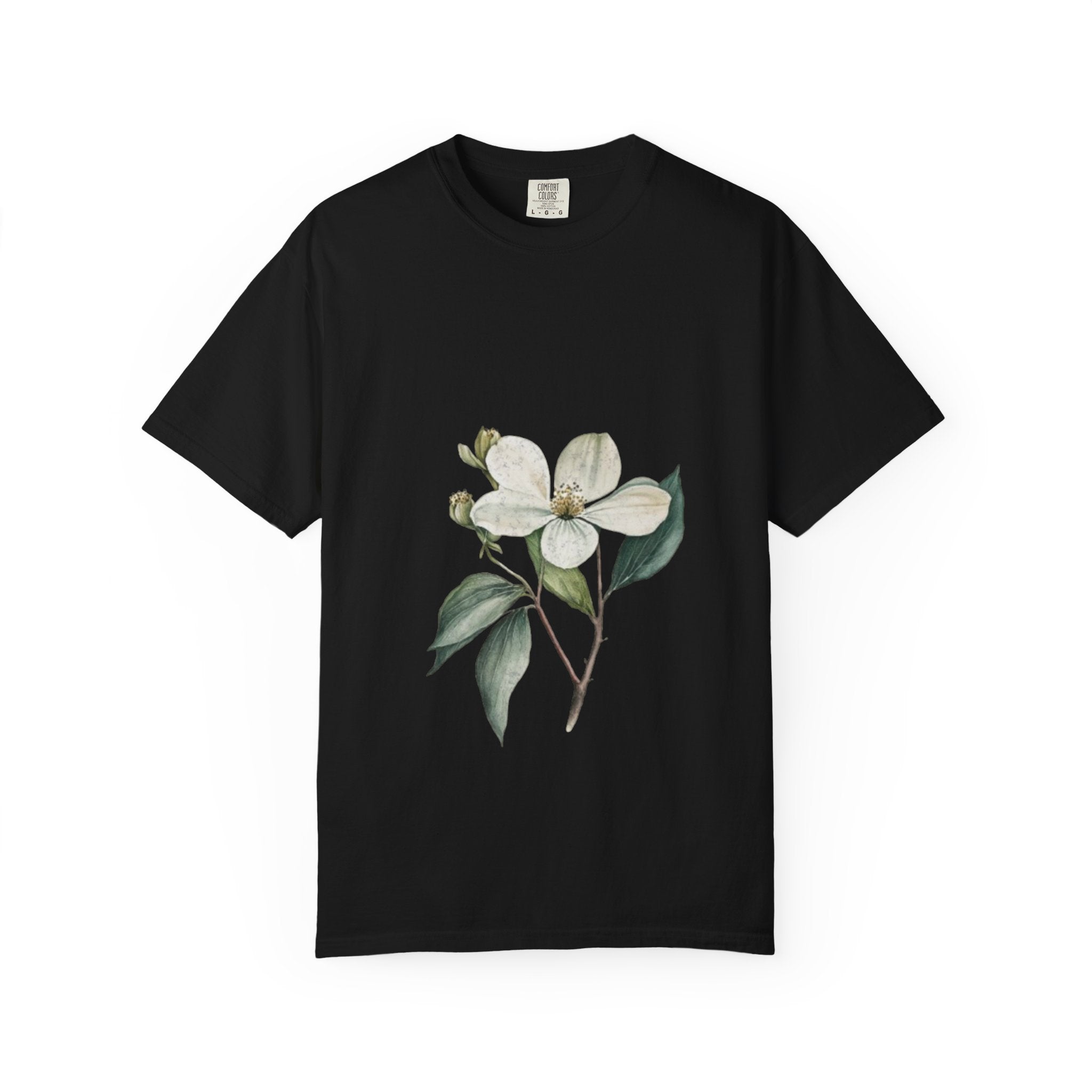 Floral Dogwood Tee — White Botanical Graphic T-Shirt
