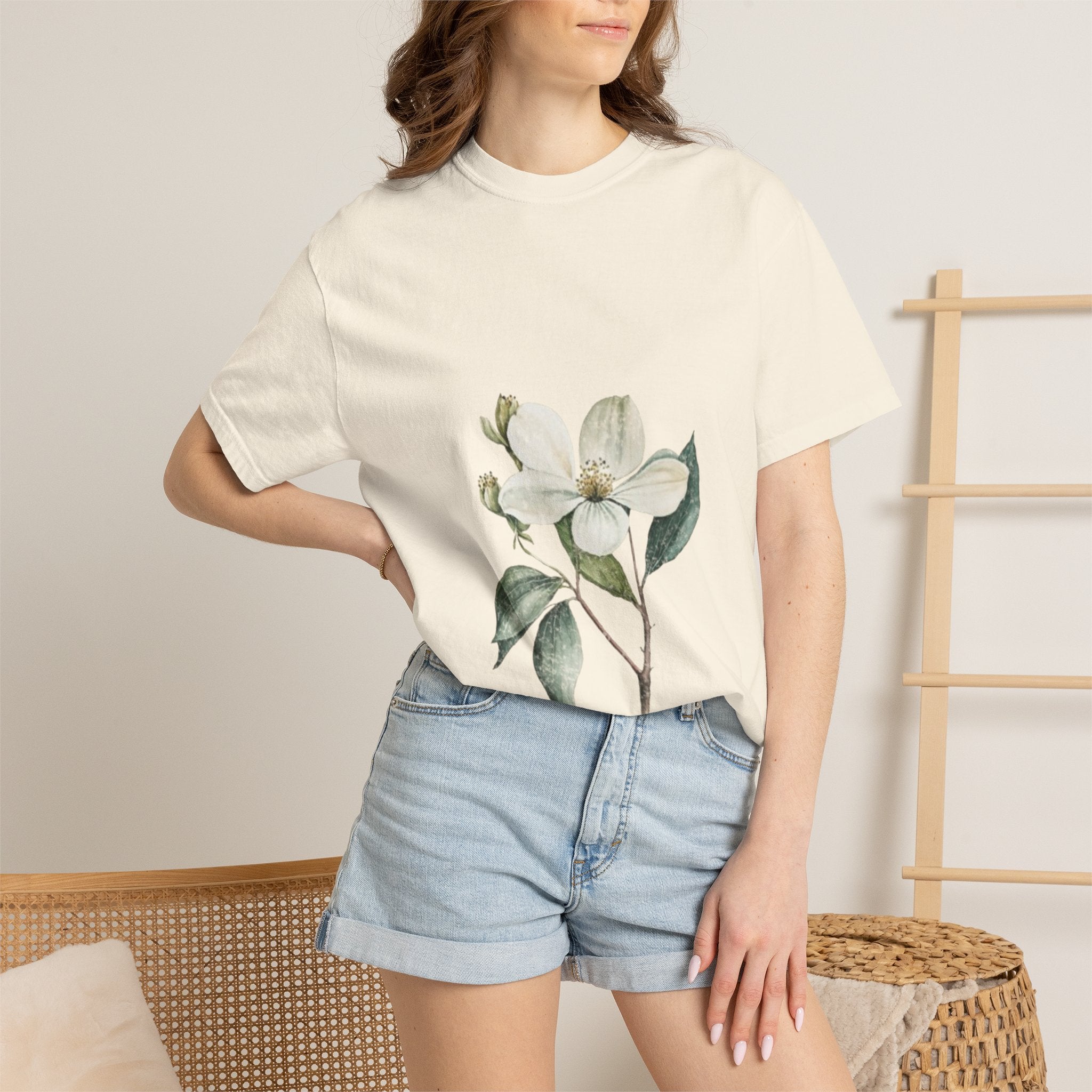 Floral Dogwood Tee — White Botanical Graphic T-Shirt