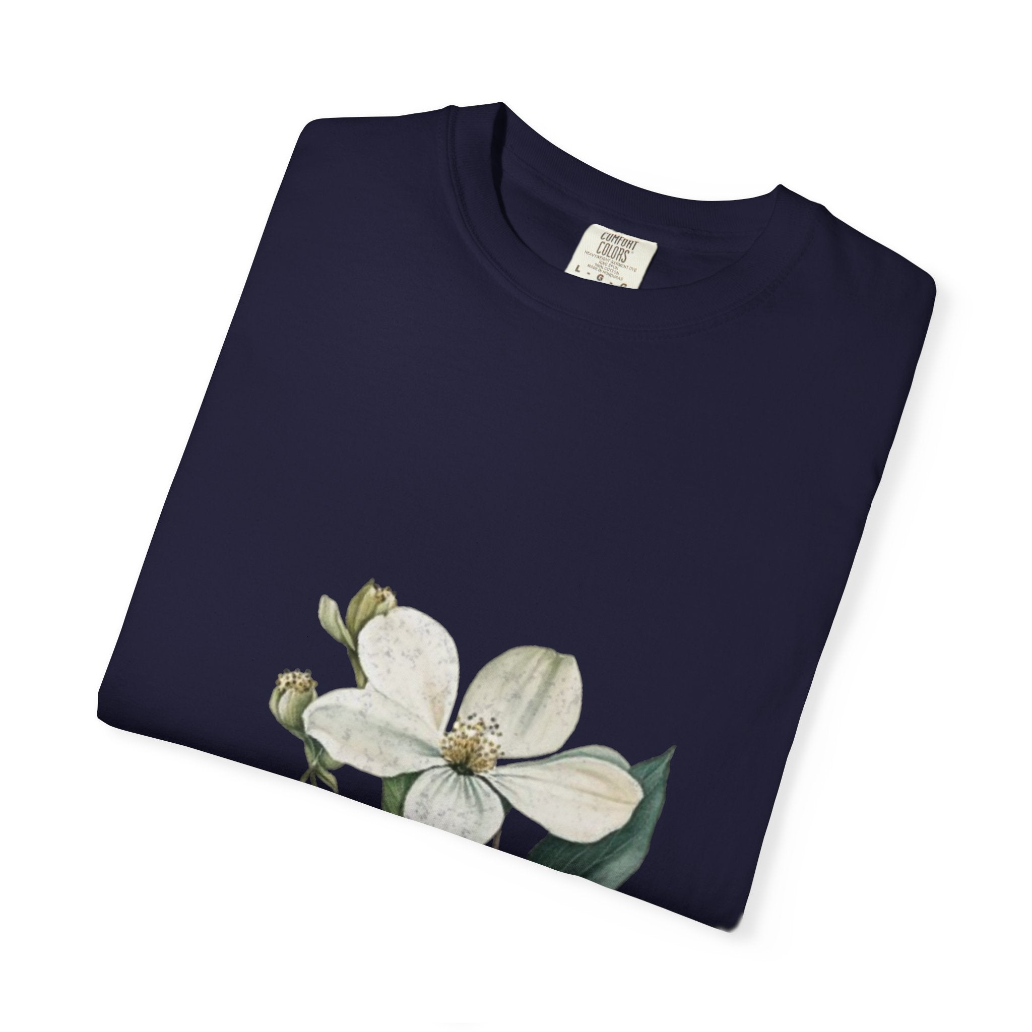 Floral Dogwood Tee — White Botanical Graphic T-Shirt