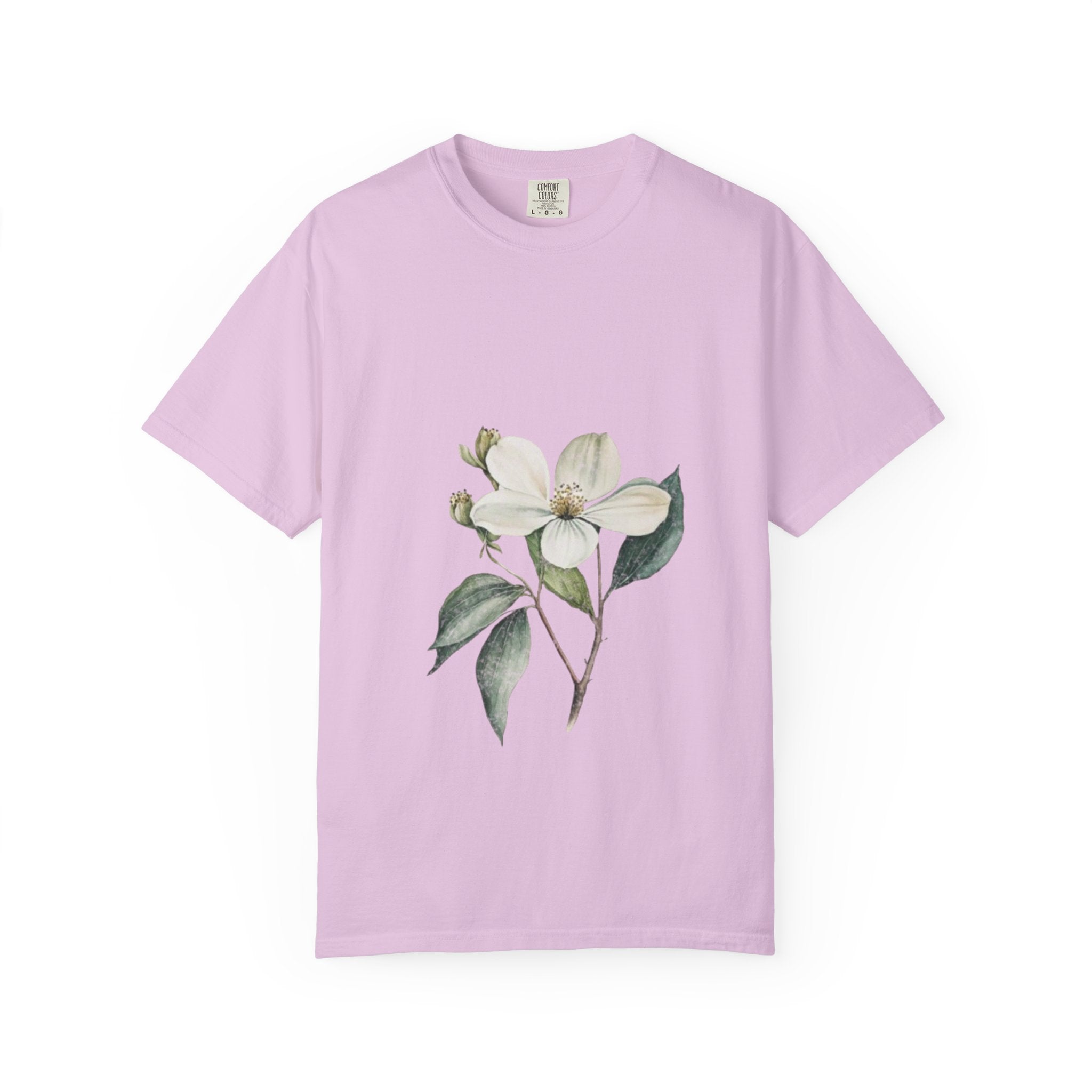 Floral Dogwood Tee — White Botanical Graphic T-Shirt