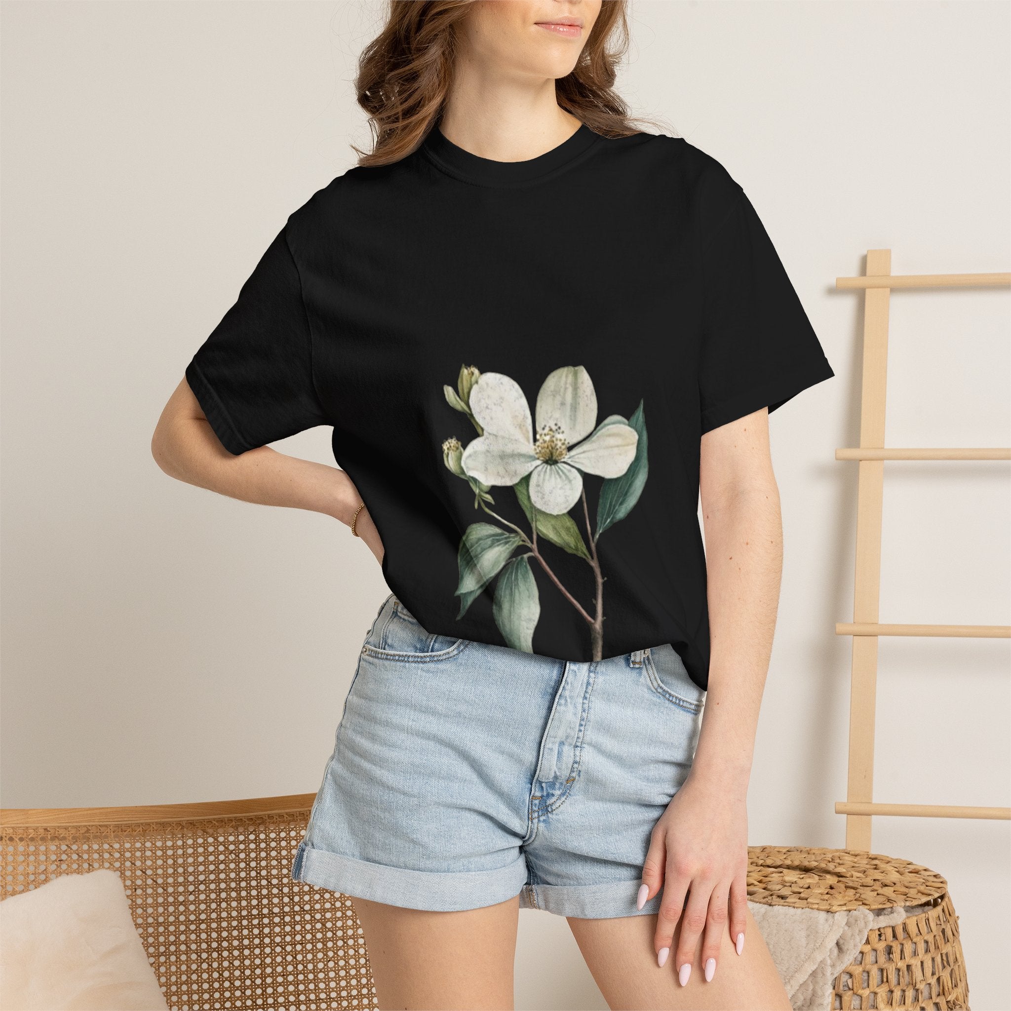 Floral Dogwood Tee — White Botanical Graphic T-Shirt