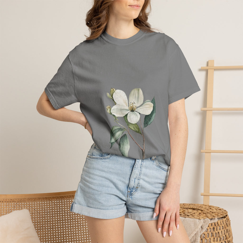 Floral Dogwood Tee — White Botanical Graphic T-Shirt