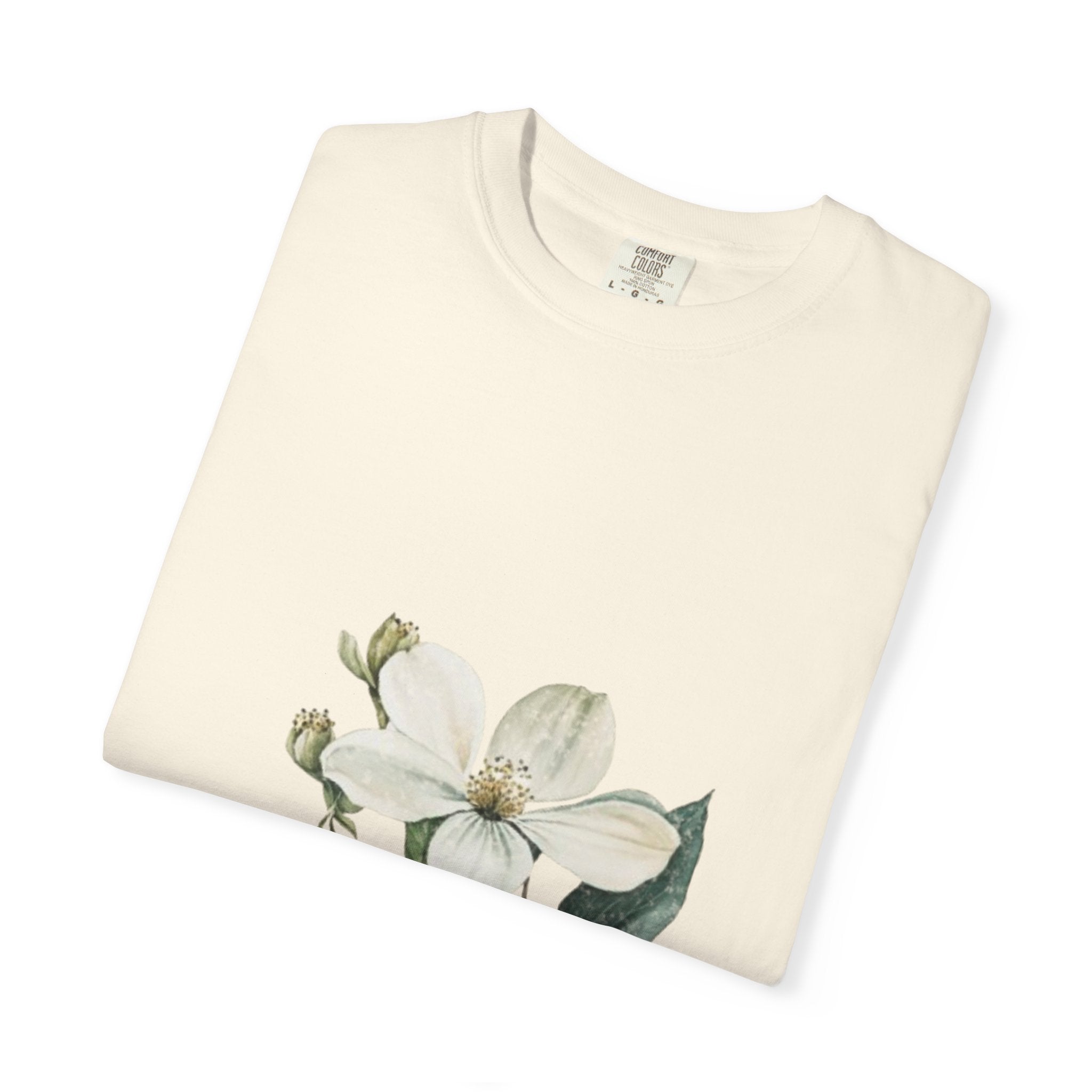 Floral Dogwood Tee — White Botanical Graphic T-Shirt