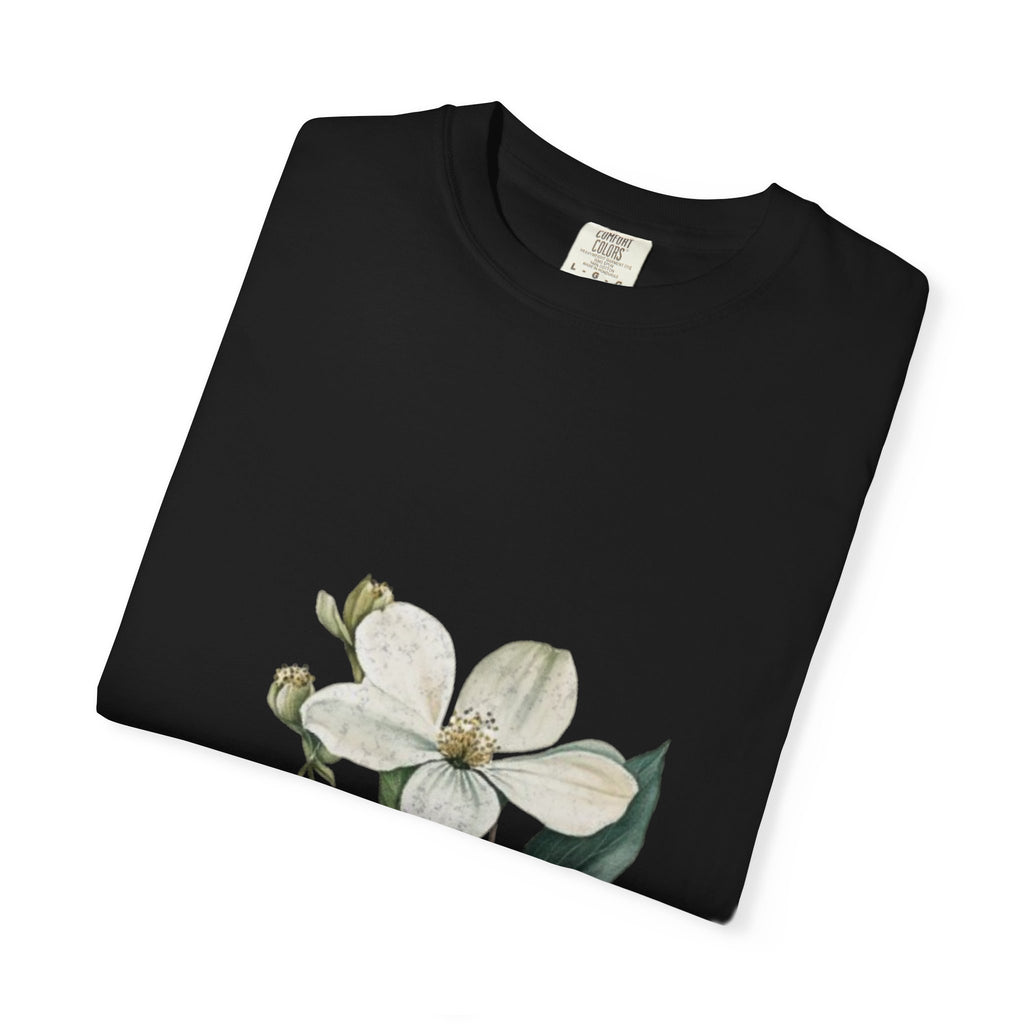 Floral Dogwood Tee — White Botanical Graphic T-Shirt