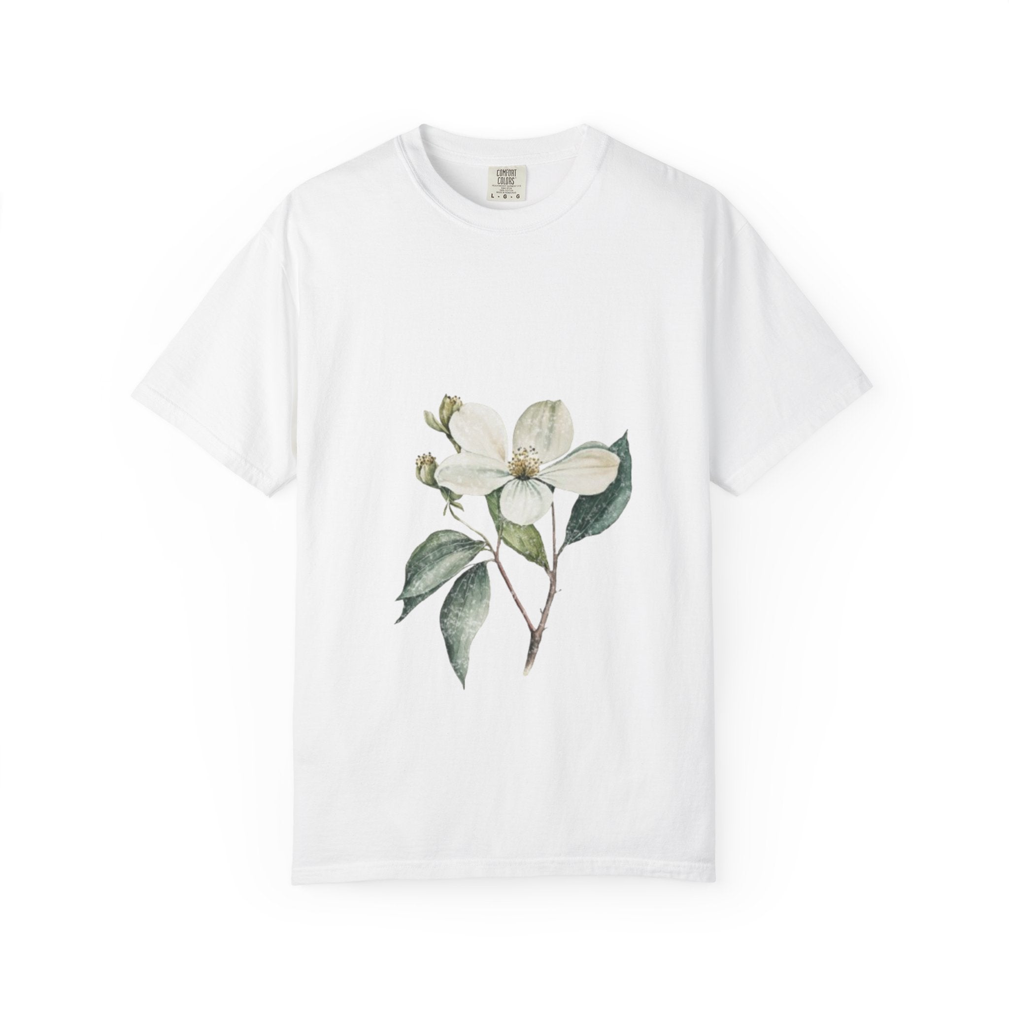 Floral Dogwood Tee — White Botanical Graphic T-Shirt