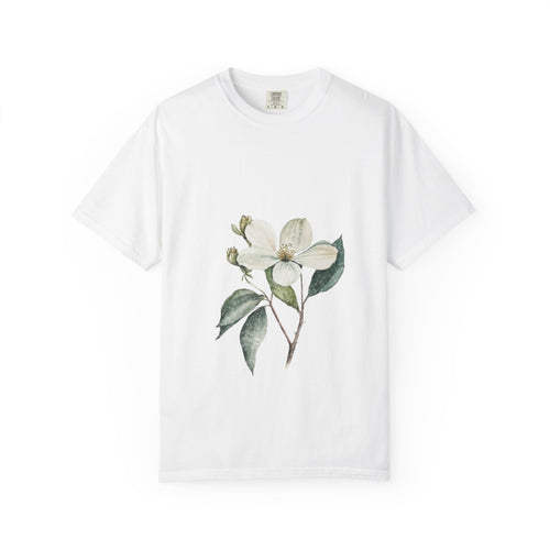 Floral Dogwood Tee — White Botanical Graphic T-Shirt