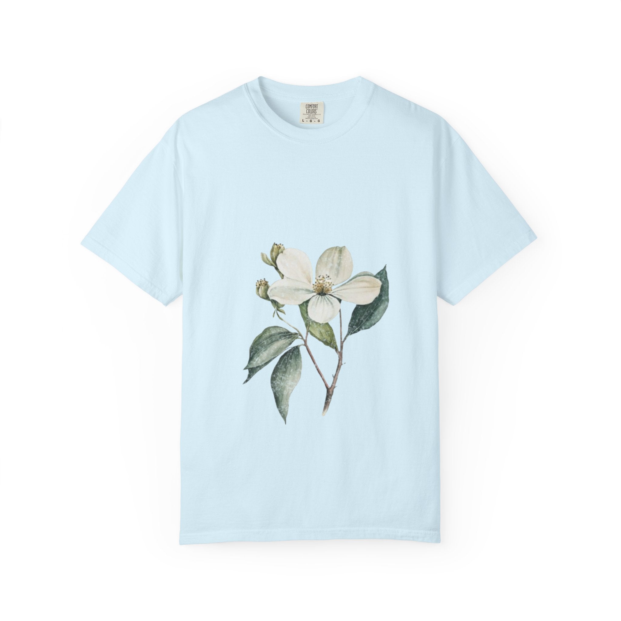 Floral Dogwood Tee — White Botanical Graphic T-Shirt
