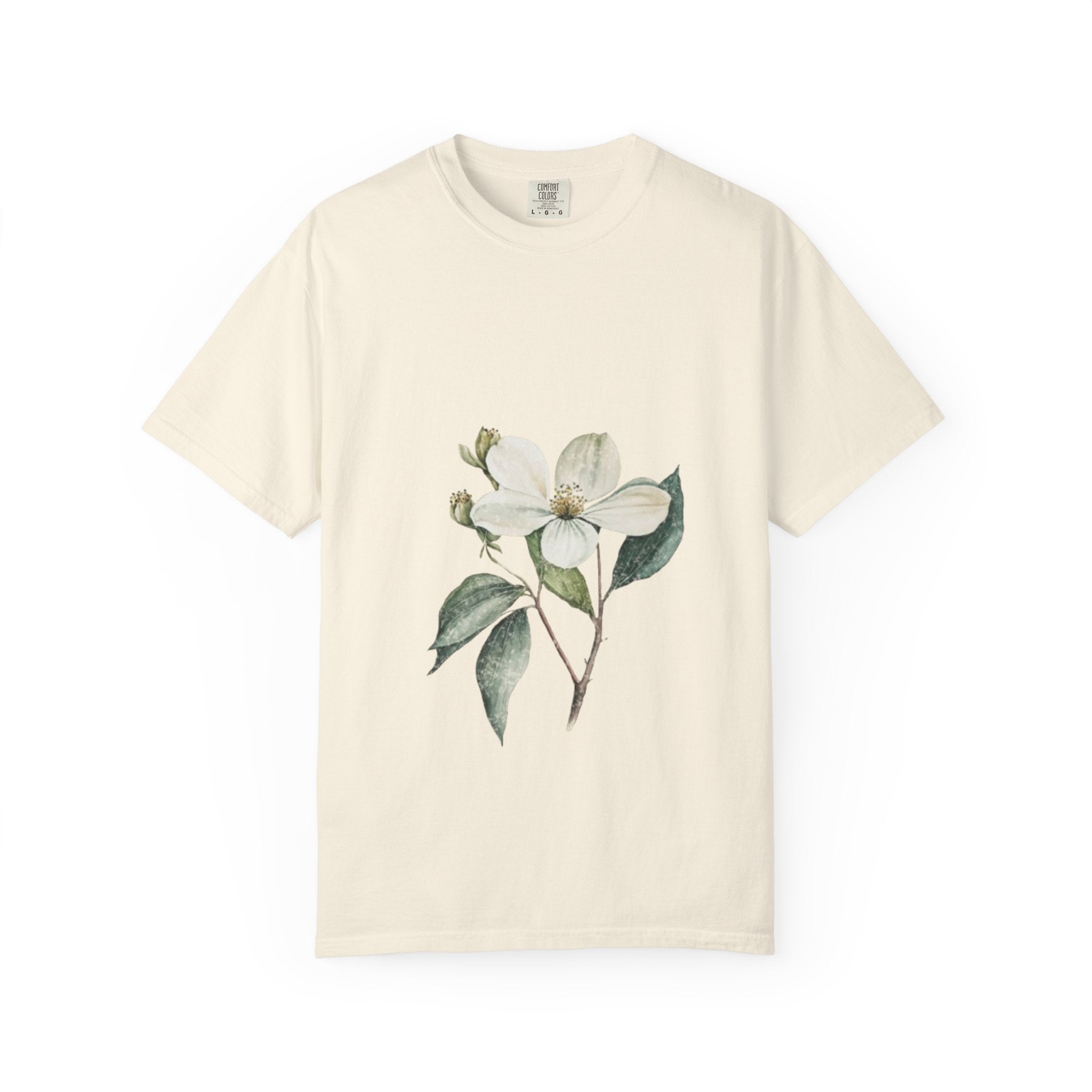 Floral Dogwood Tee — White Botanical Graphic T-Shirt