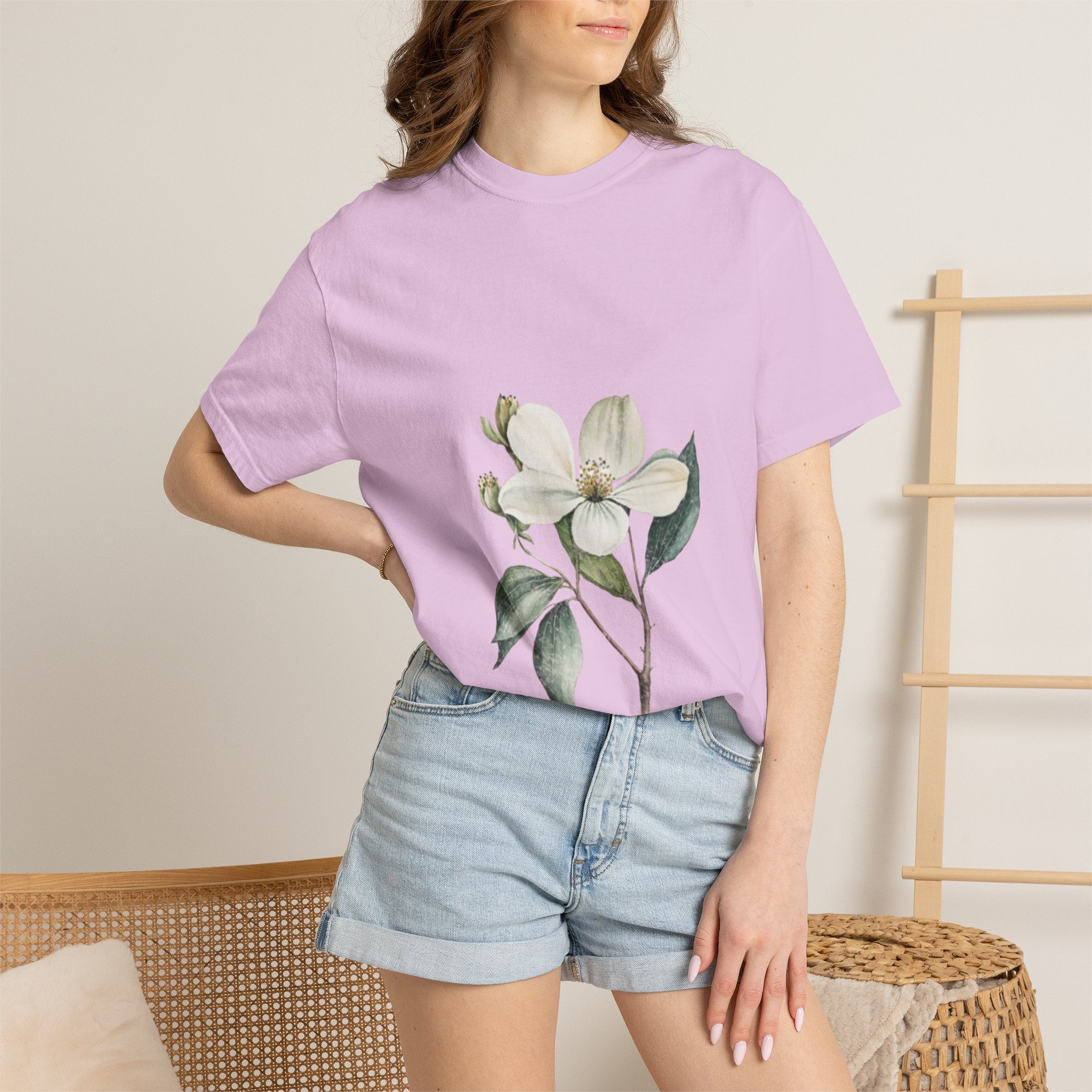 Floral Dogwood Tee — White Botanical Graphic T-Shirt