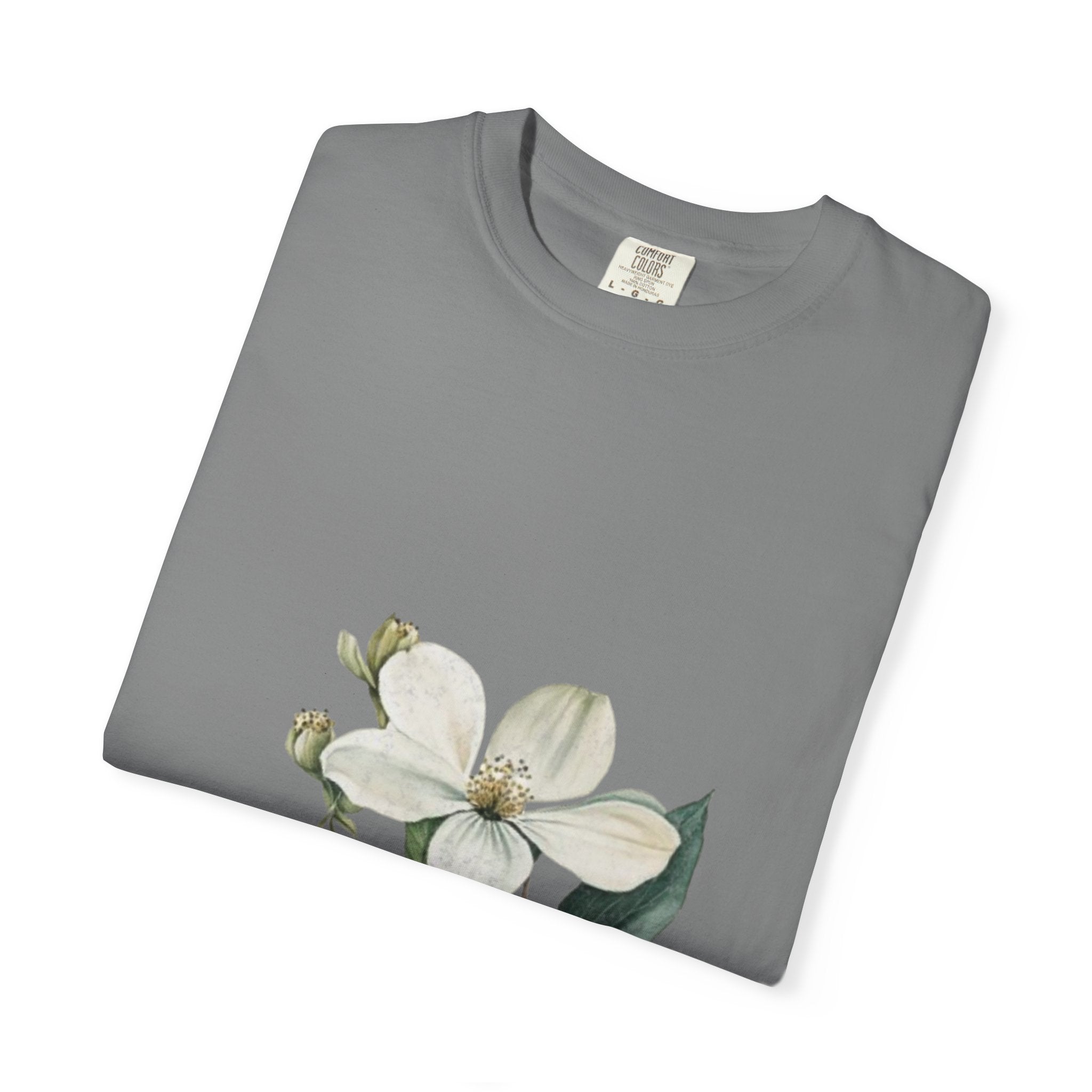 Floral Dogwood Tee — White Botanical Graphic T-Shirt