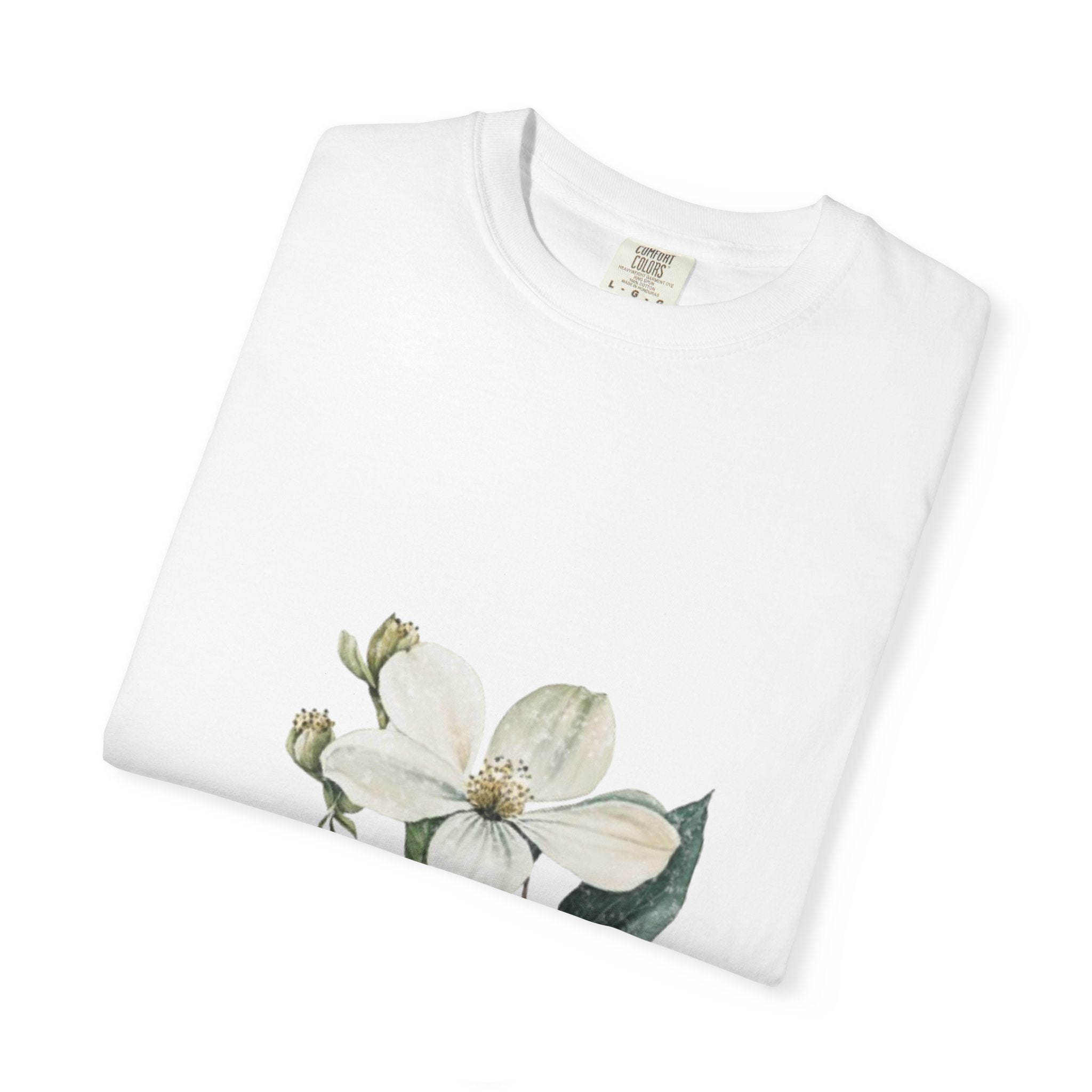 Floral Dogwood Tee — White Botanical Graphic T-Shirt