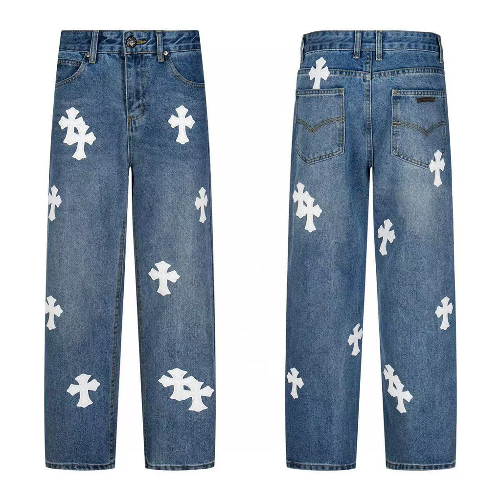 Chrome Cross Label Washed Jeans — Couple Loose Fit