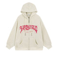 Letter Flocking Zip Hoodie — Unisex Loose Fit