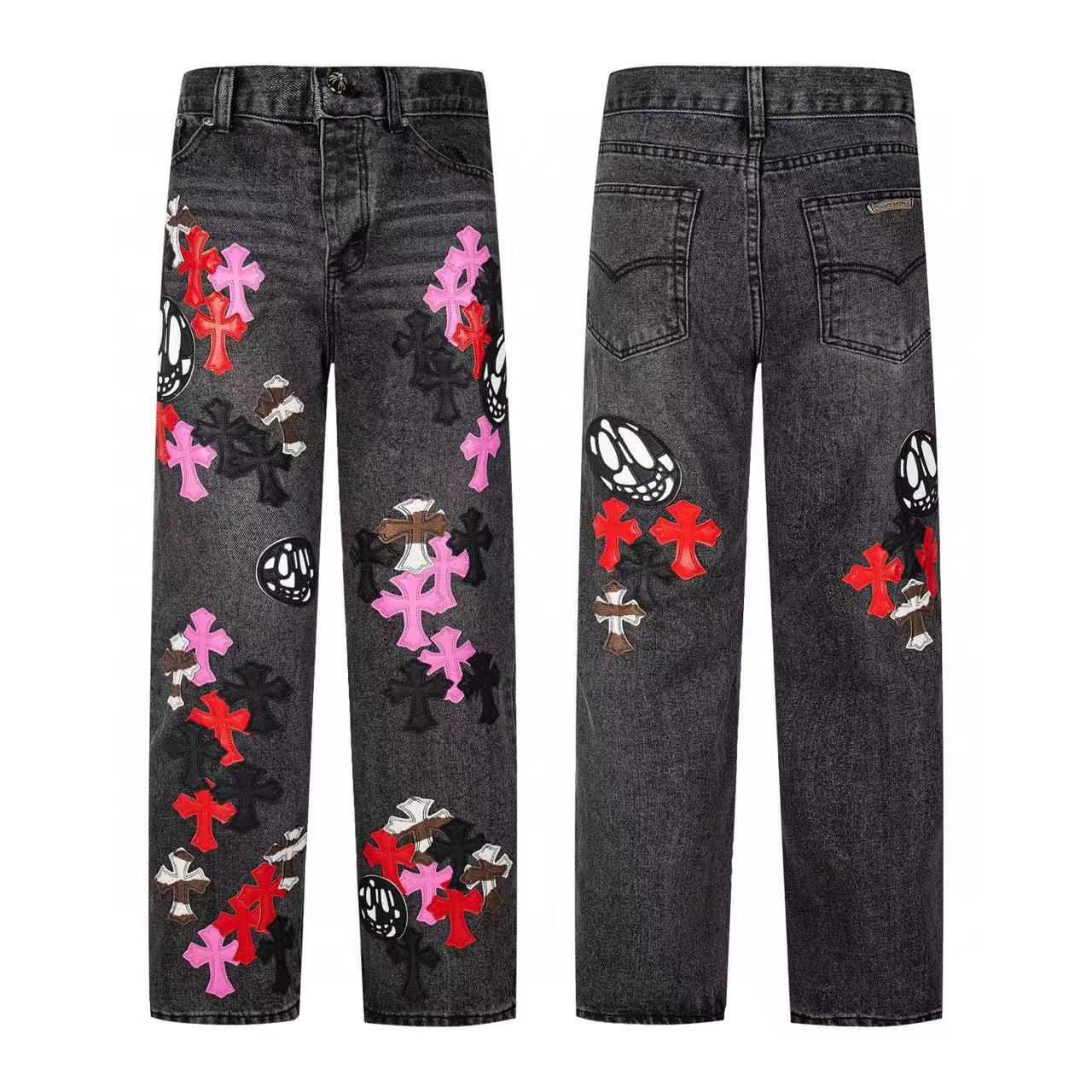 Chrome Cross Label Washed Jeans — Couple Loose Fit