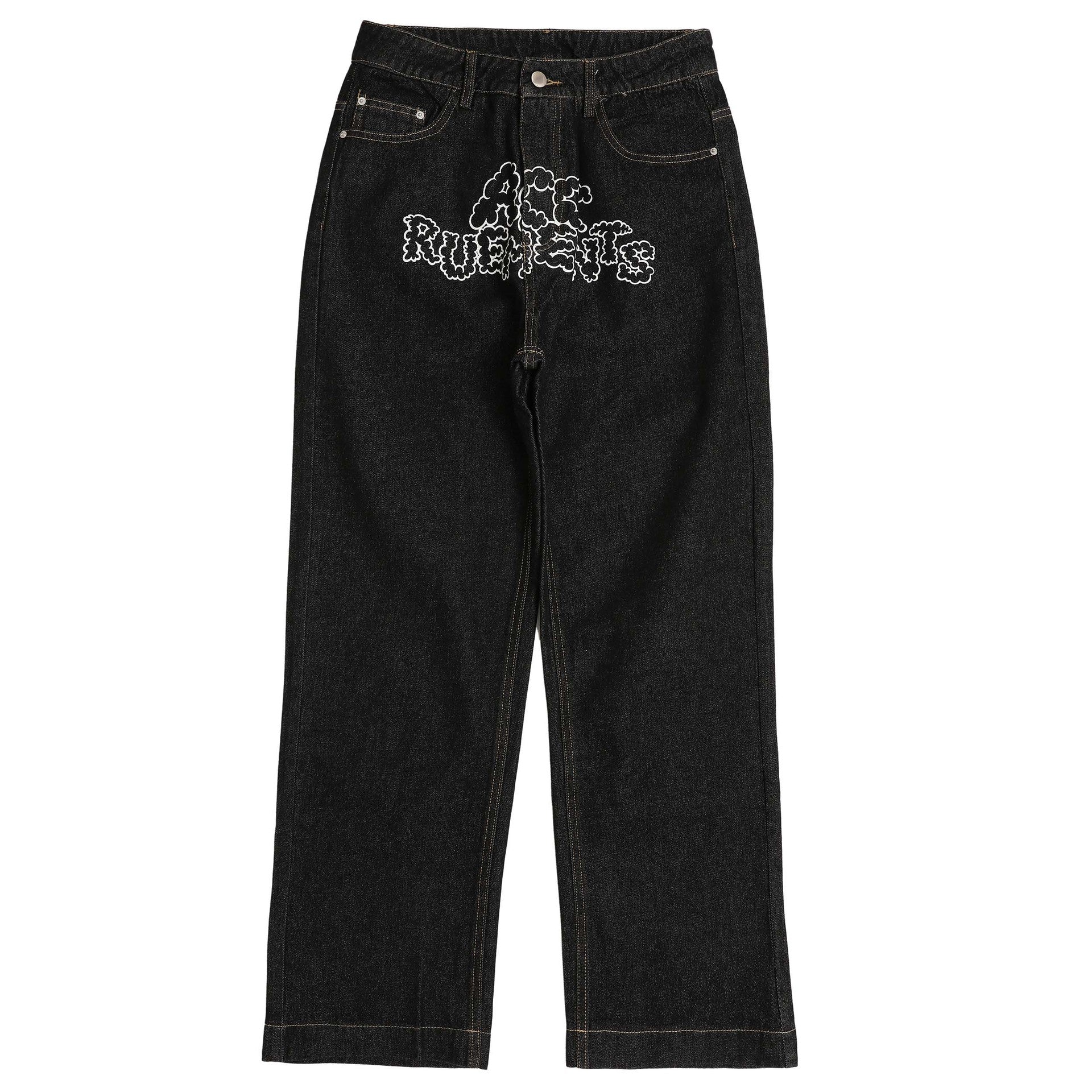 Star Letter Print Wide-Leg Jeans — Unisex High Street