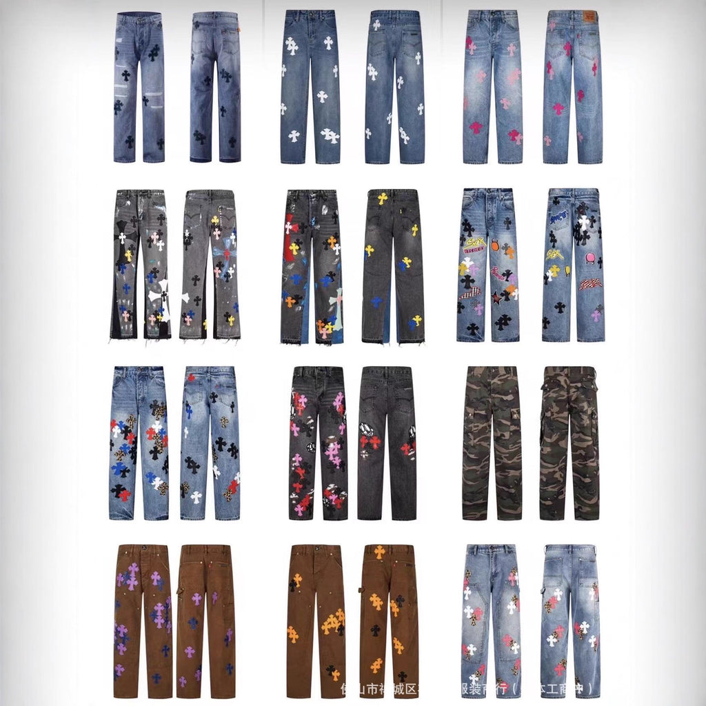Chrome Cross Label Washed Jeans — Couple Loose Fit