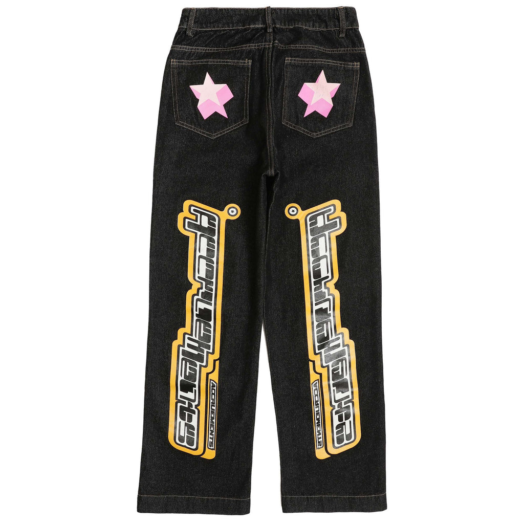 Star Letter Print Wide-Leg Jeans — Unisex High Street
