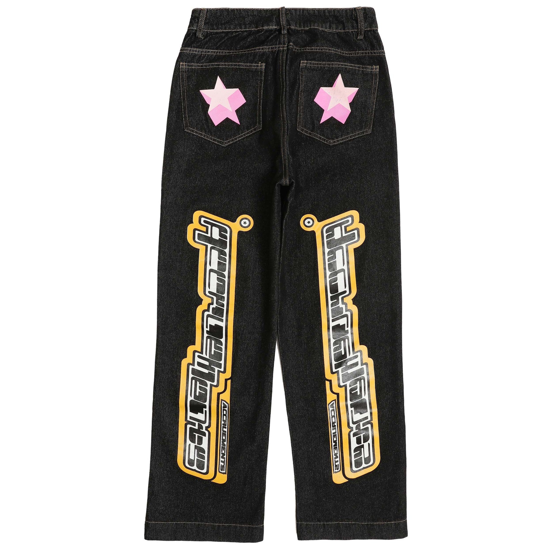 Star Letter Print Wide-Leg Jeans — Unisex High Street
