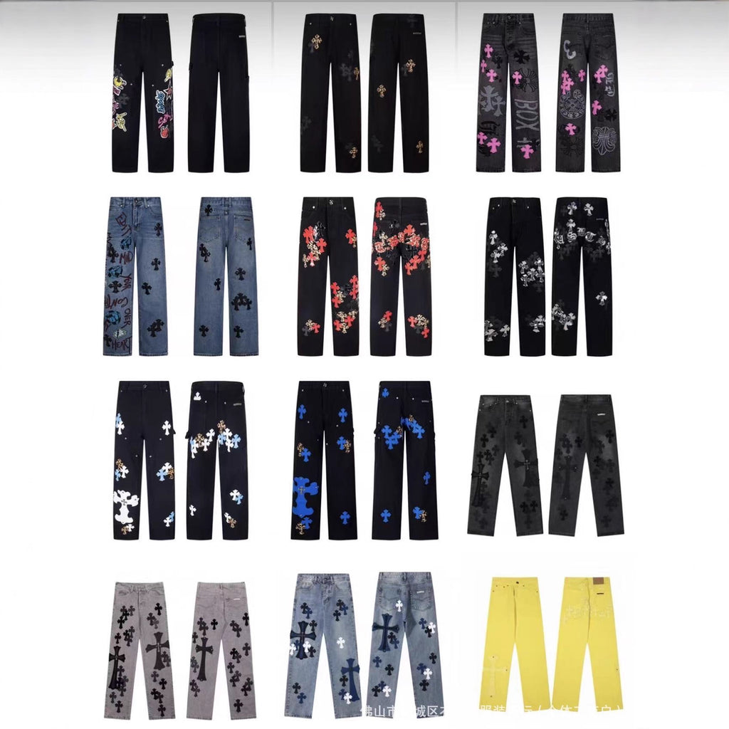 Chrome Cross Label Washed Jeans — Couple Loose Fit