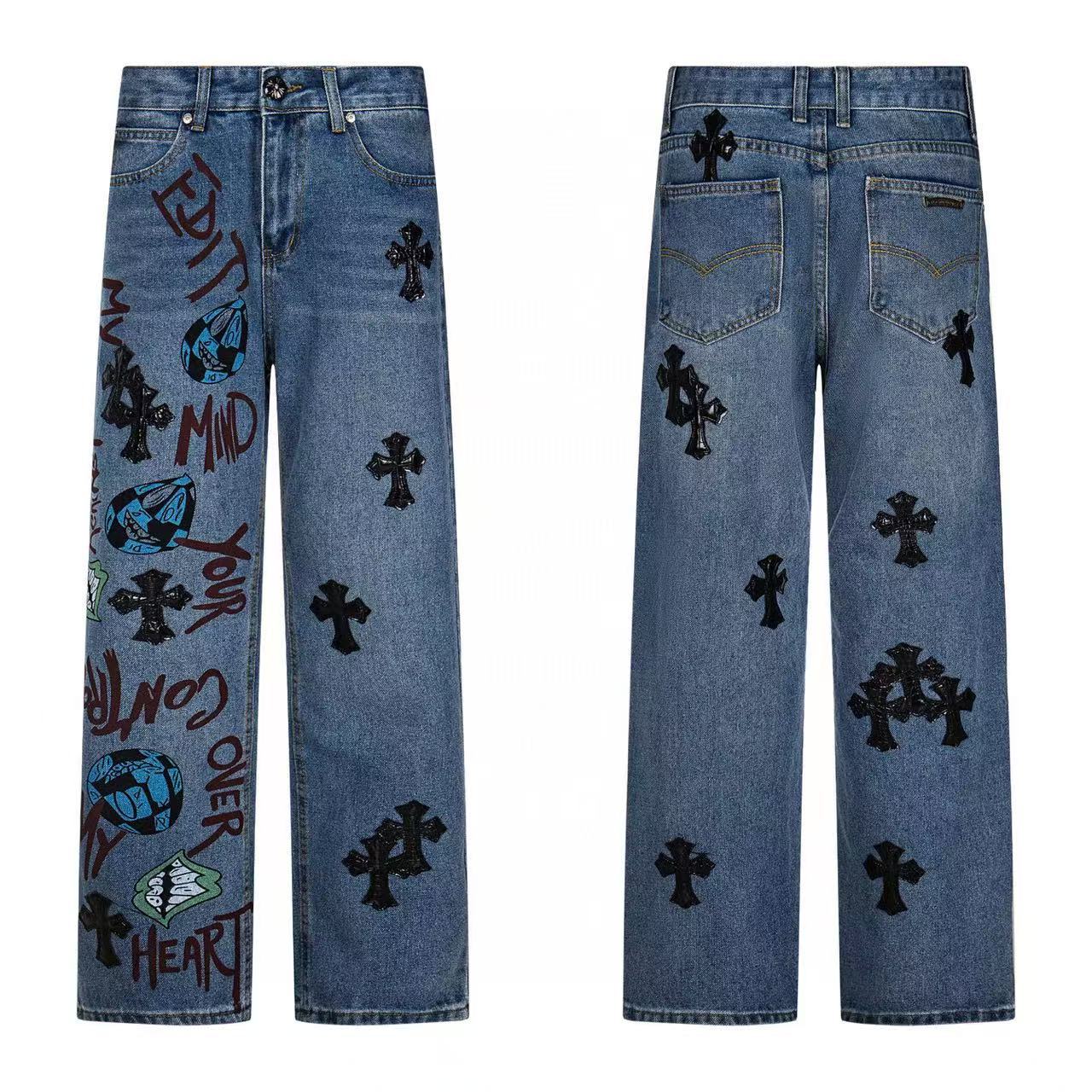 Chrome Cross Label Washed Jeans — Couple Loose Fit