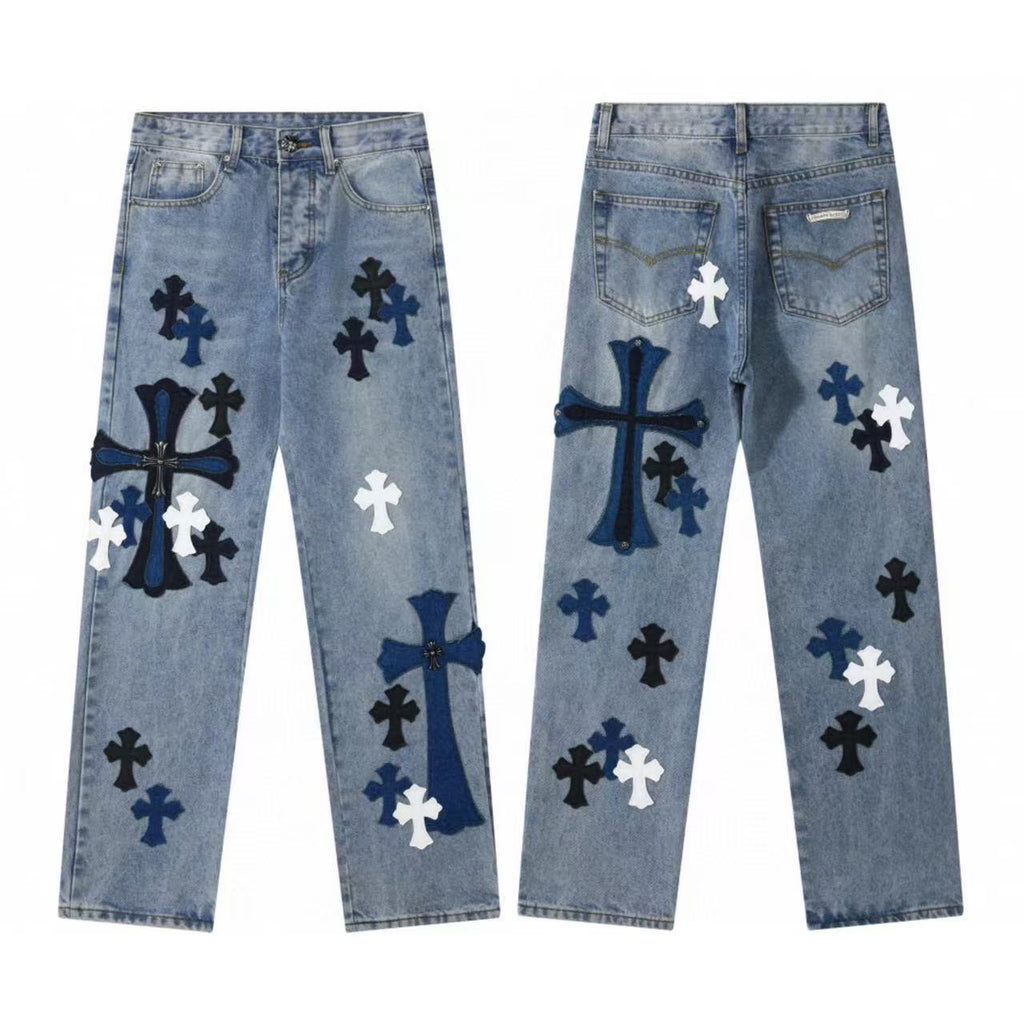 Chrome Cross Label Washed Jeans — Couple Loose Fit