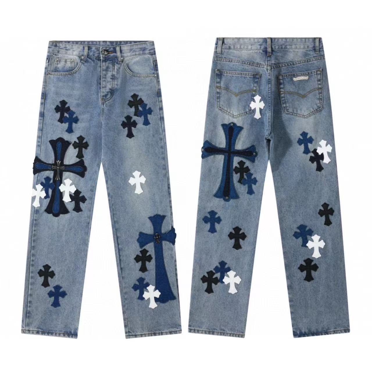 Chrome Cross Label Washed Jeans — Couple Loose Fit
