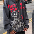 Printed Zip Fleece Hoodie — Unisex Loose Fit