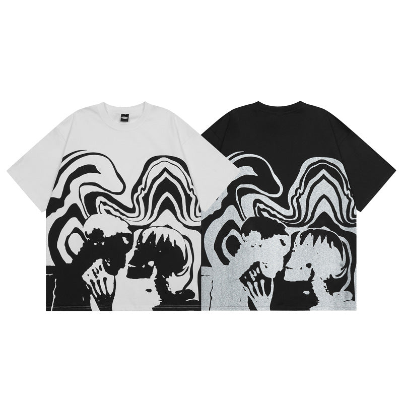Skull Couple Graphic Tee — Dark Series Oversized