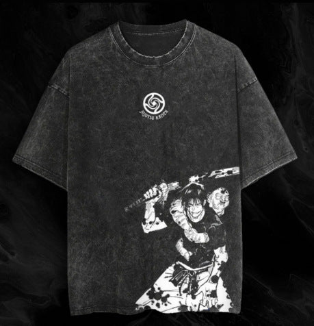 Cartoon Print Washed Tee — Oversized Unisex