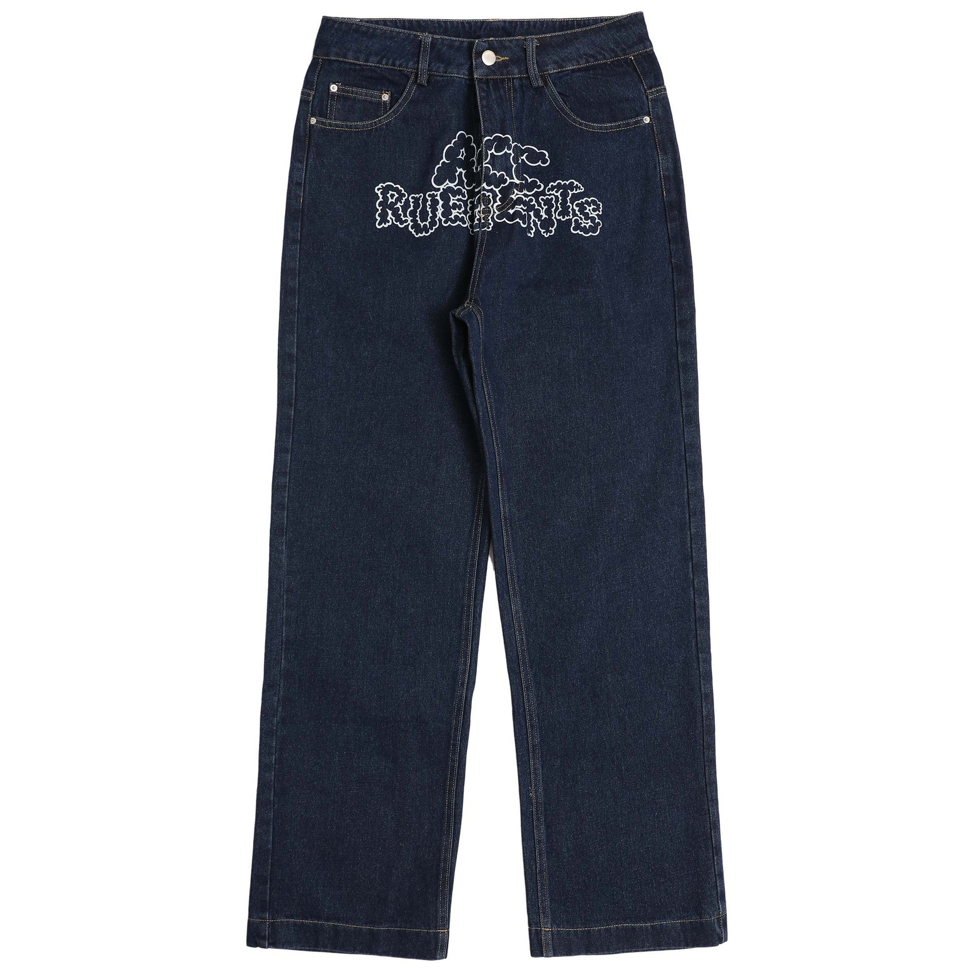Star Letter Print Wide-Leg Jeans — Unisex High Street