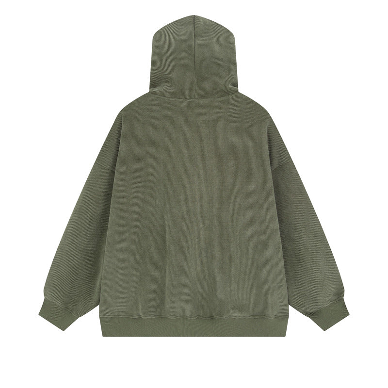 Letter Flocking Zip Hoodie — Unisex Loose Fit