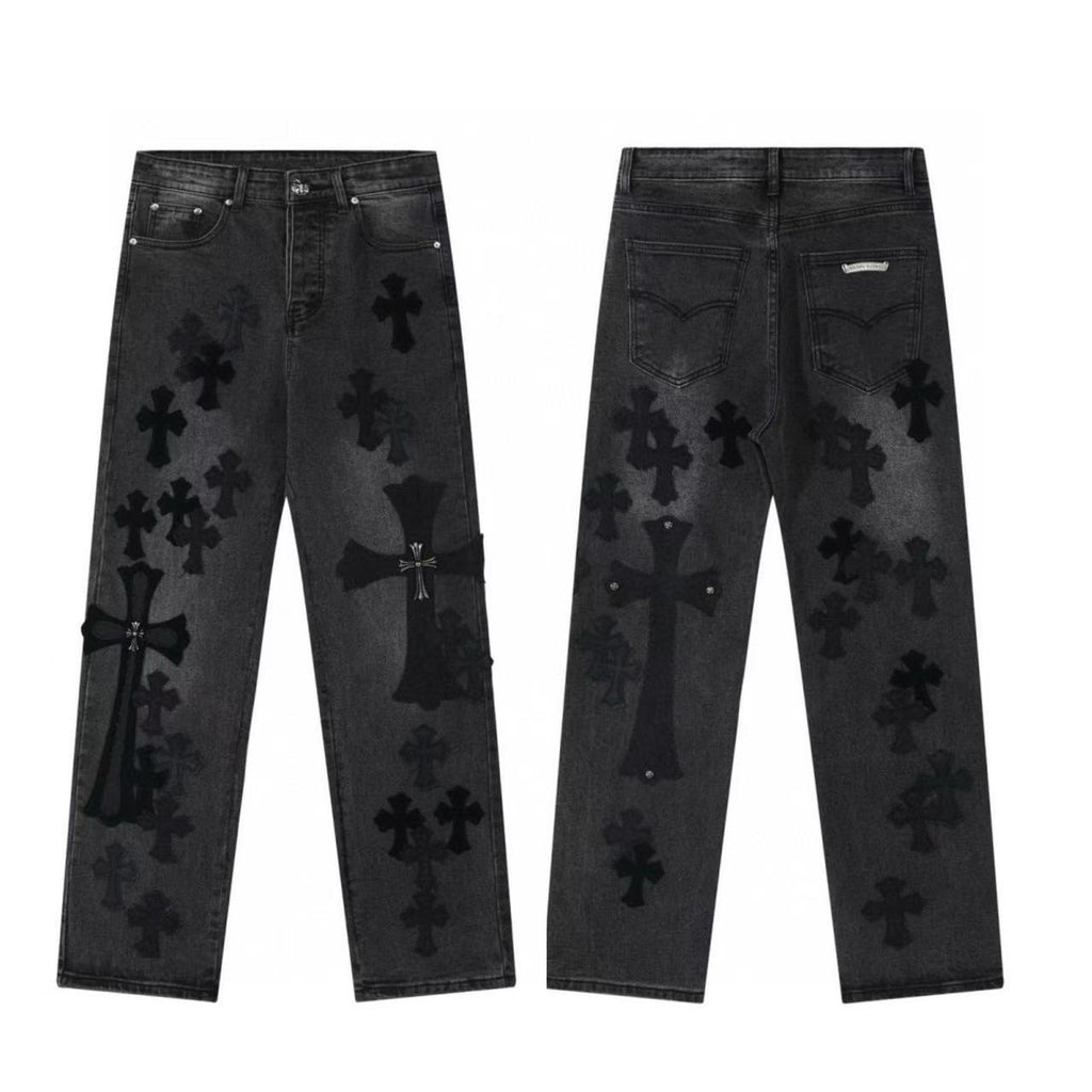 Chrome Cross Label Washed Jeans — Couple Loose Fit