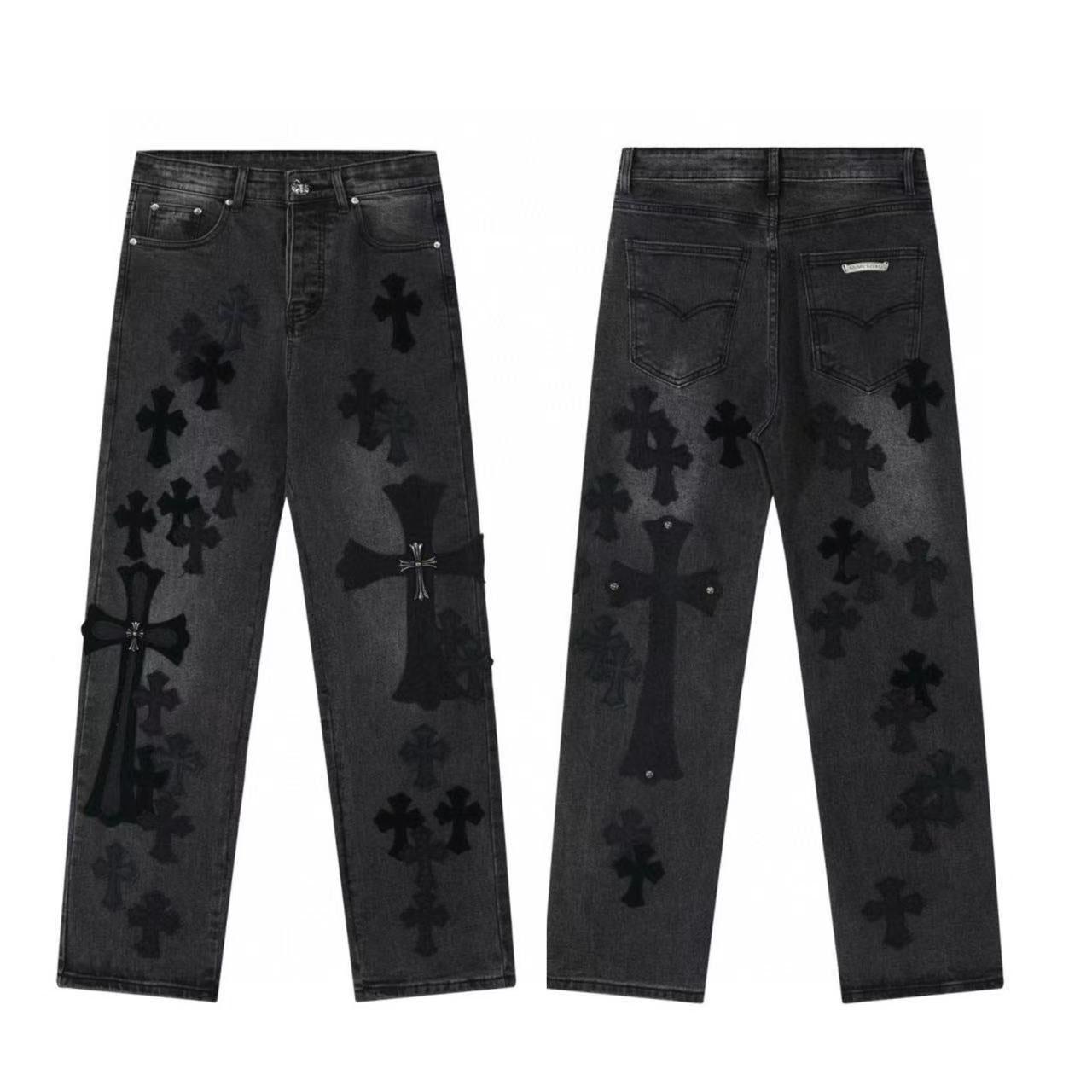 Chrome Cross Label Washed Jeans — Couple Loose Fit
