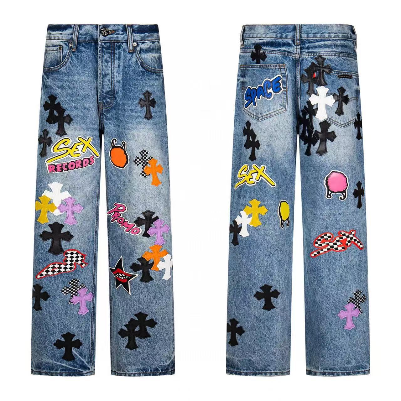 Chrome Cross Label Washed Jeans — Couple Loose Fit