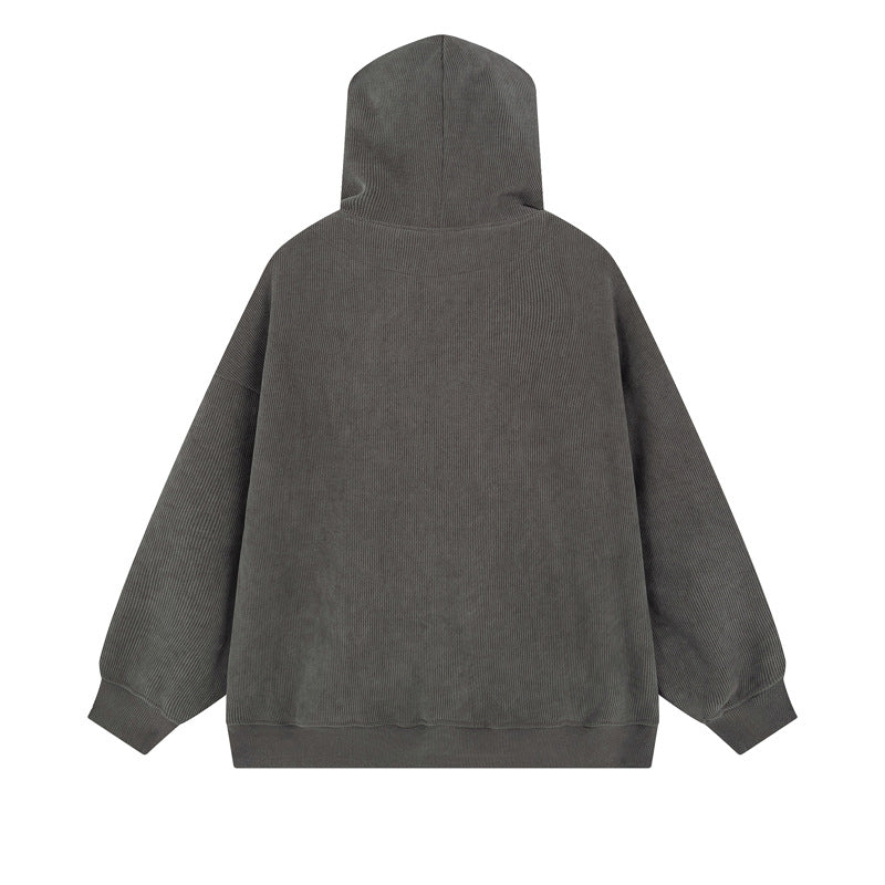 Letter Flocking Zip Hoodie — Unisex Loose Fit