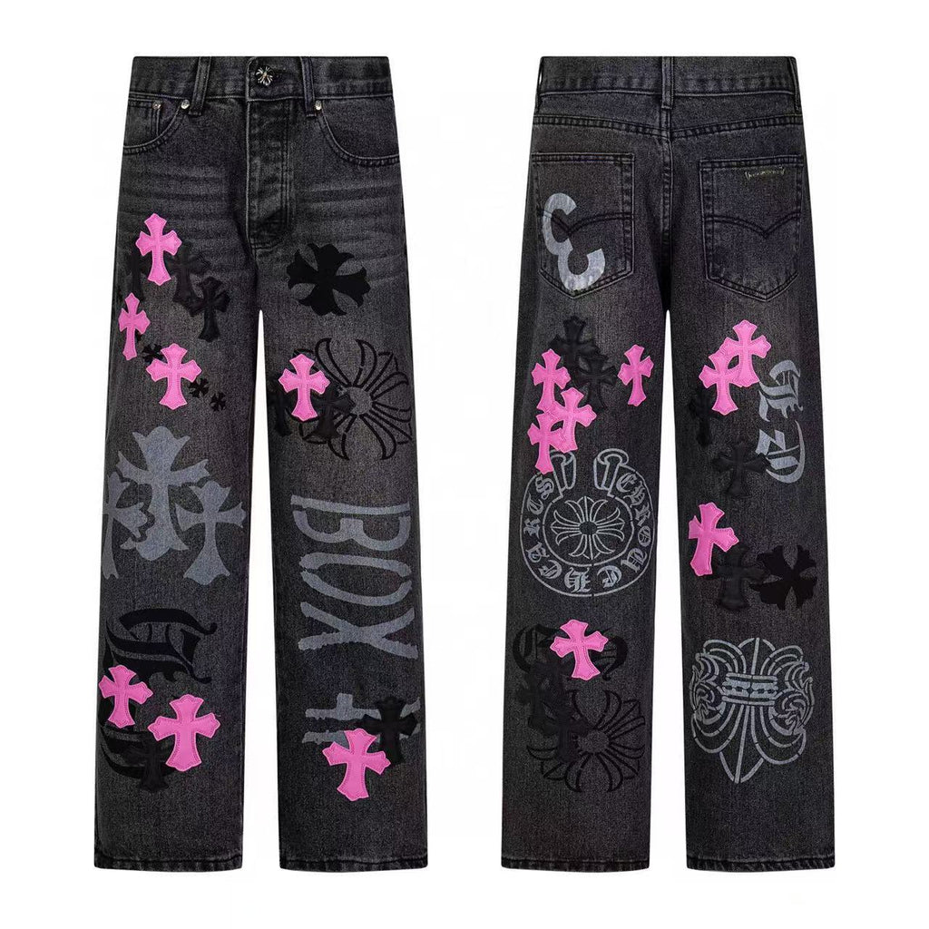 Chrome Cross Label Washed Jeans — Couple Loose Fit