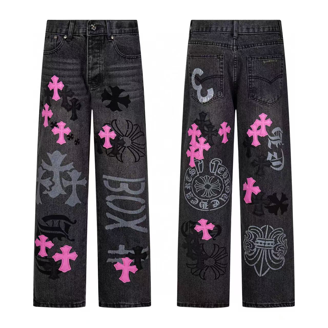 Chrome Cross Label Washed Jeans — Couple Loose Fit