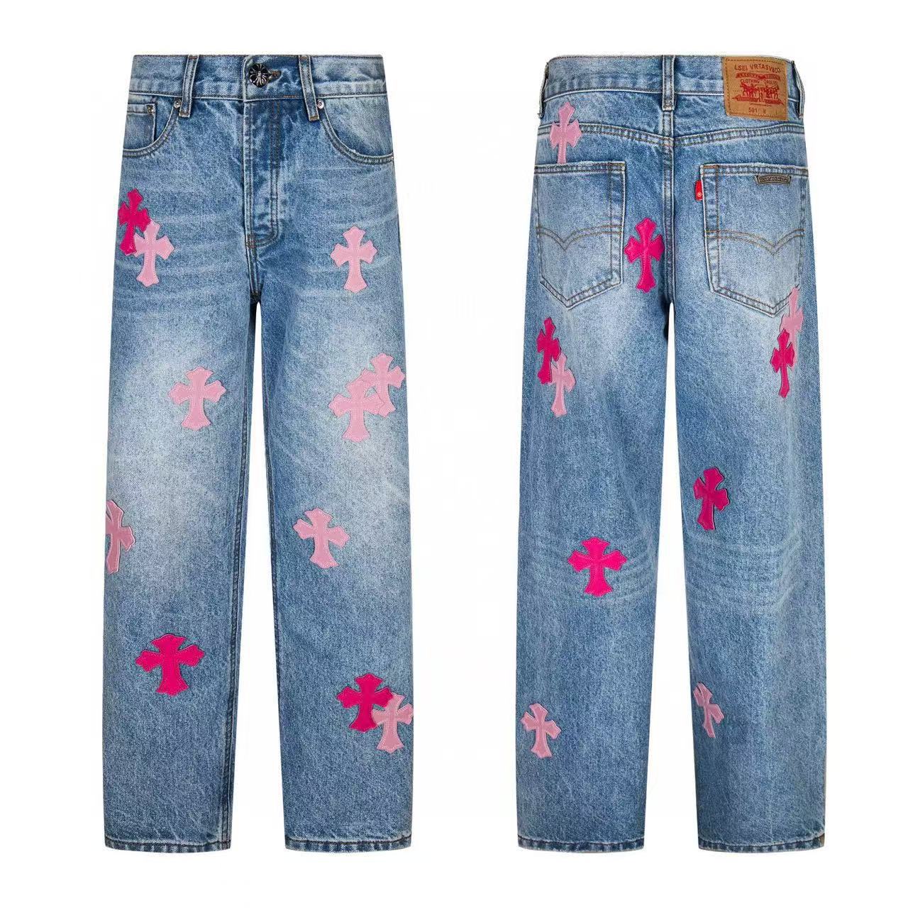 Chrome Cross Label Washed Jeans — Couple Loose Fit