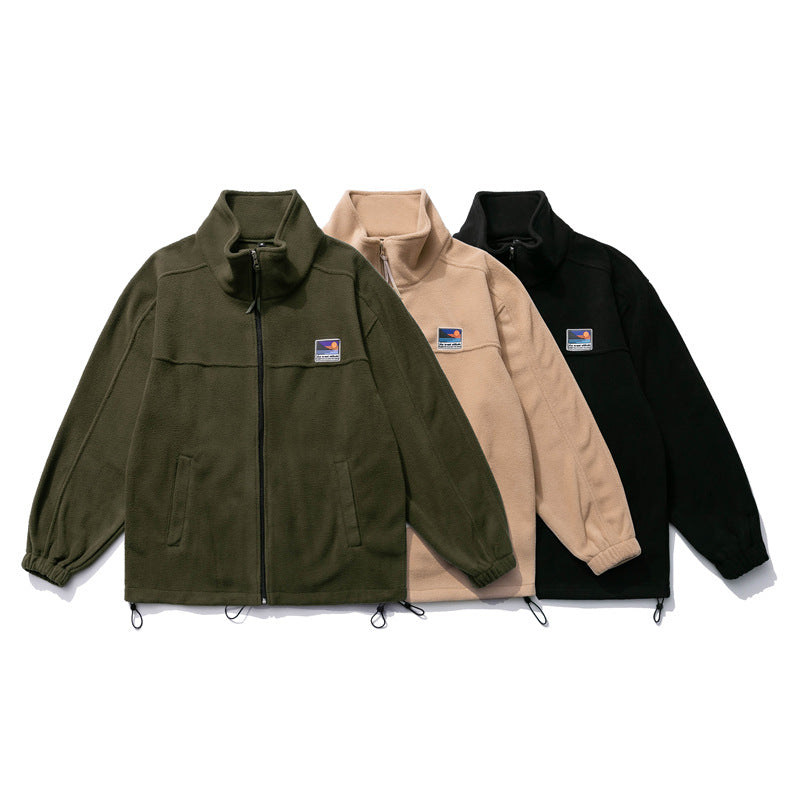 Stand Collar Zip Fleece Jacket — Relaxed Fit