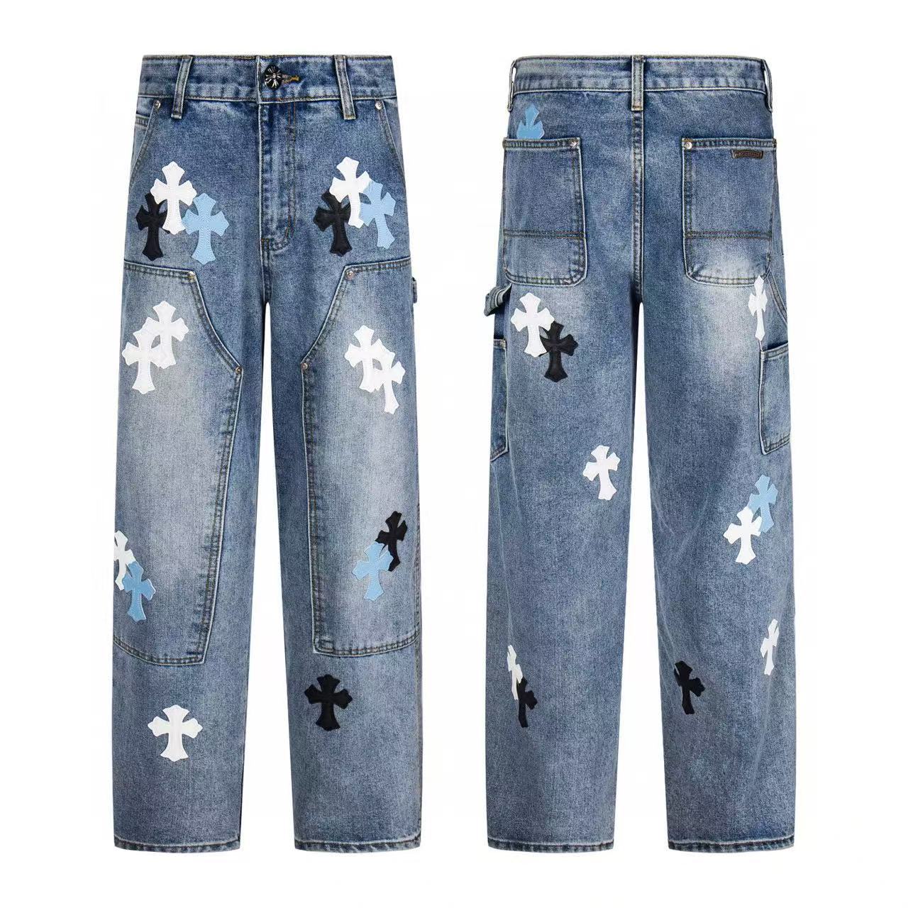 Chrome Cross Label Washed Jeans — Couple Loose Fit