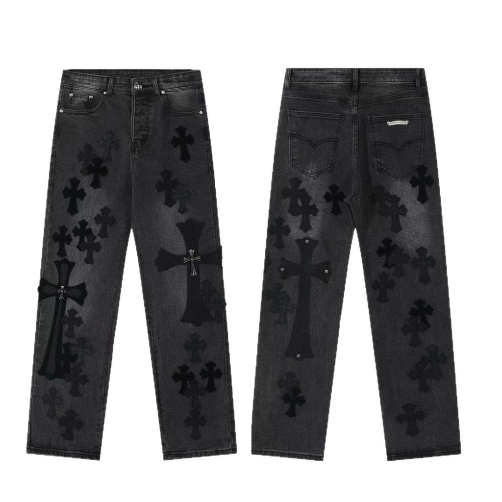 Chrome Cross Label Washed Jeans — Couple Loose Fit