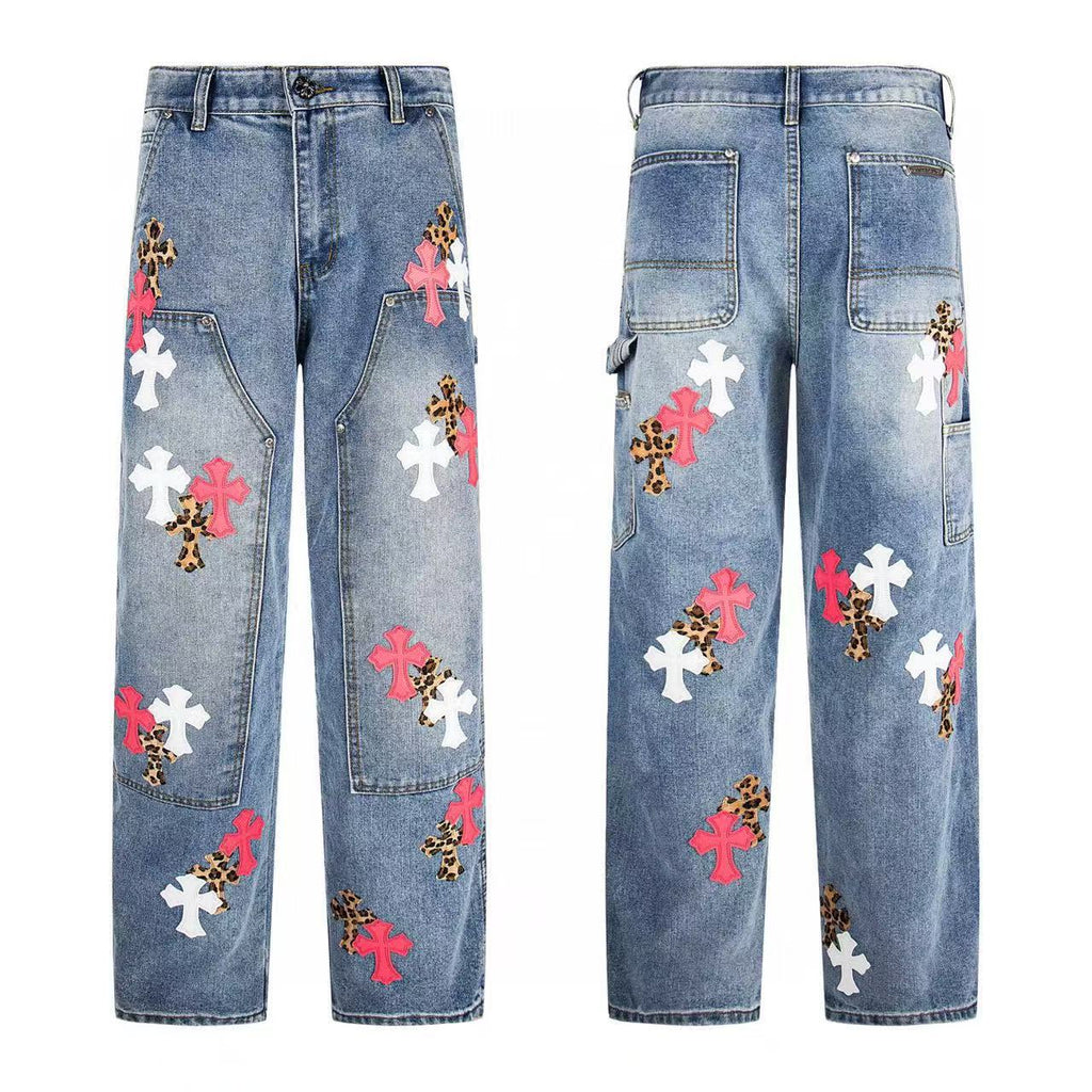 Chrome Cross Label Washed Jeans — Couple Loose Fit