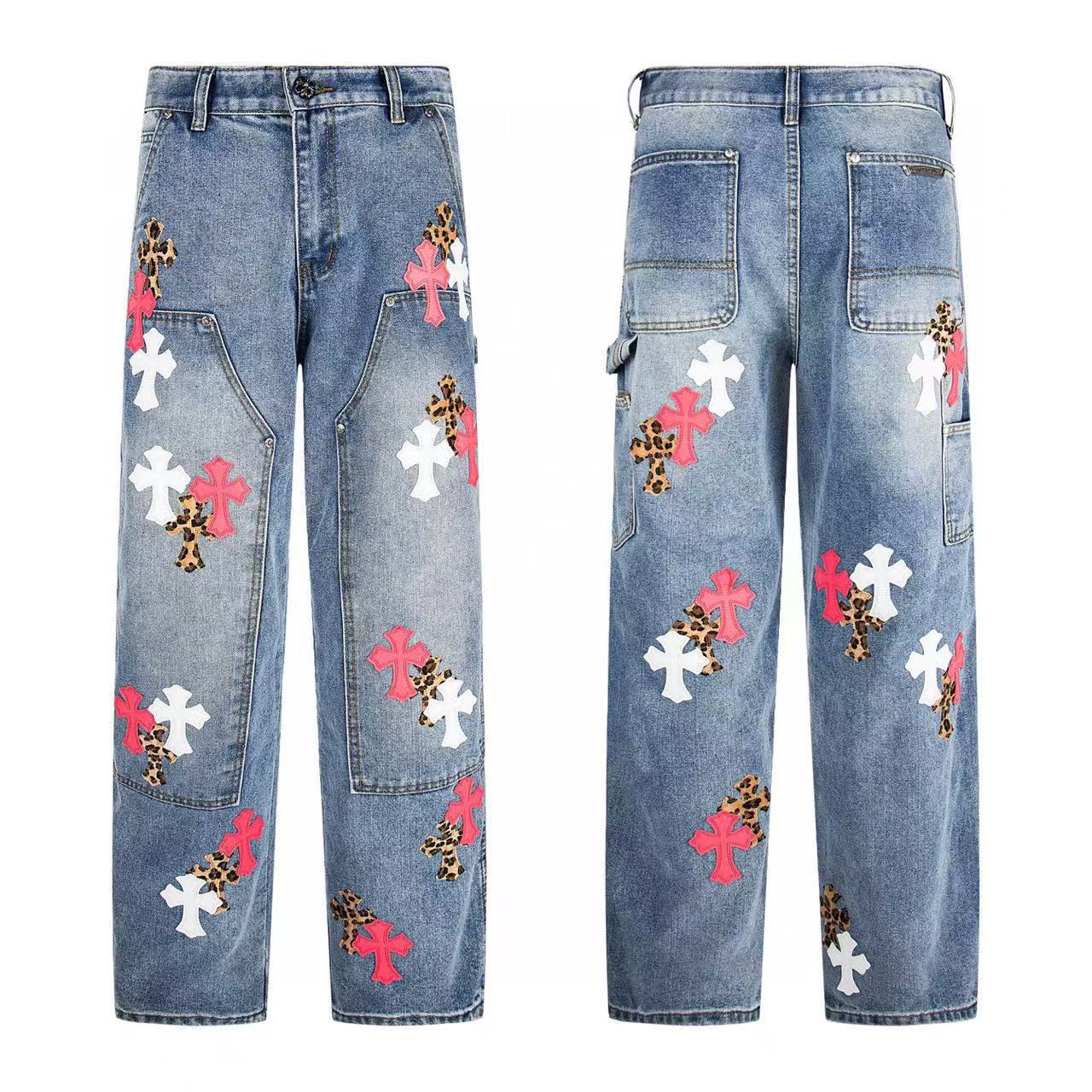 Chrome Cross Label Washed Jeans — Couple Loose Fit