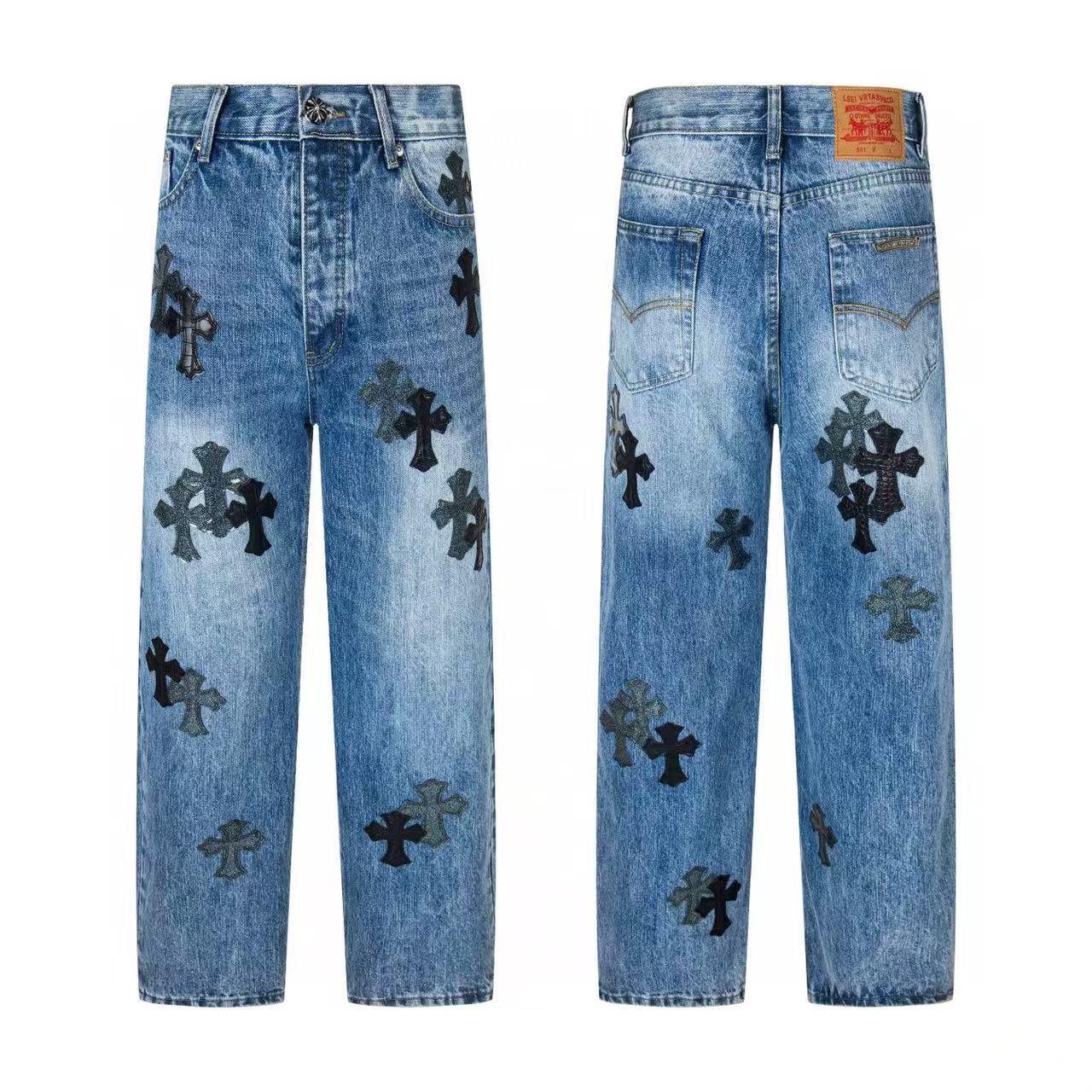 Chrome Cross Label Washed Jeans — Couple Loose Fit